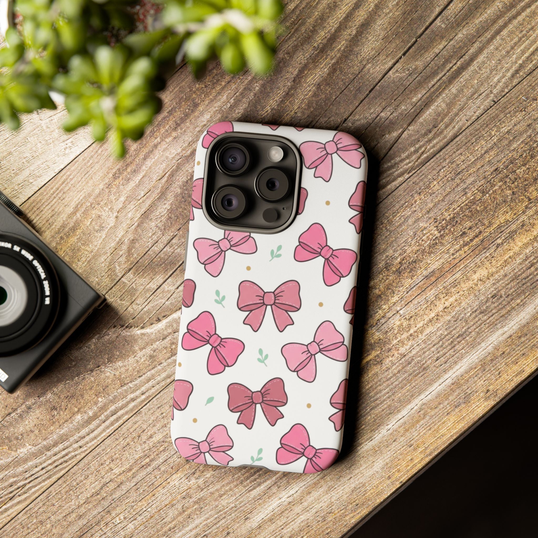 Pink Bow Pattern Phone Case — Cute Floral Ribbon Tough Case