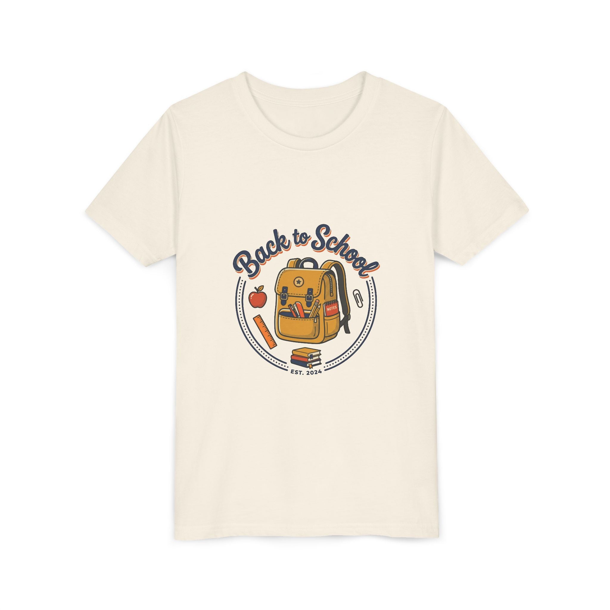 Back to School Youth Tee – Cute Backpack & Apple Kids T‑Shirt for First Day of School