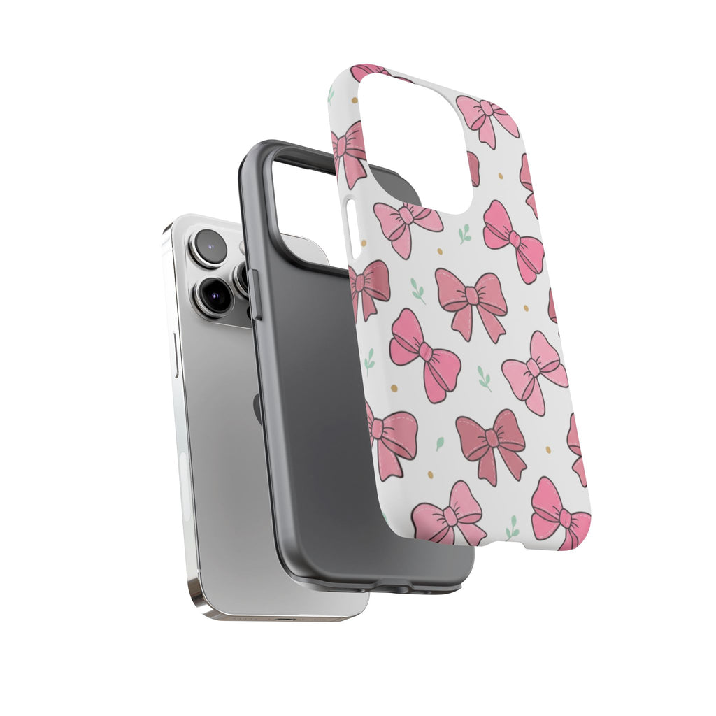 Pink Bow Pattern Phone Case — Cute Floral Ribbon Tough Case