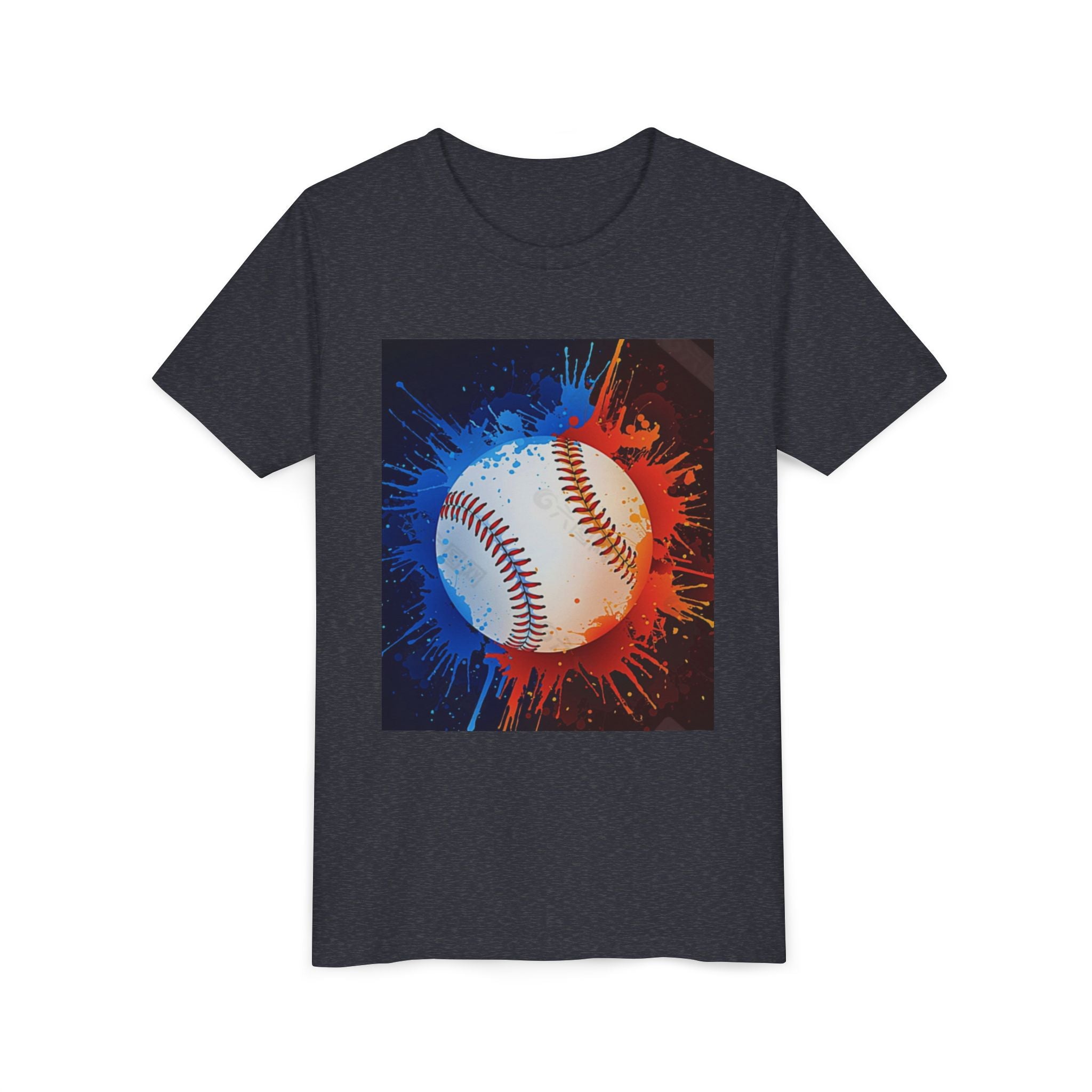 Youth Baseball Splash Tee — Red & Blue Baseball Graphic Shirt
