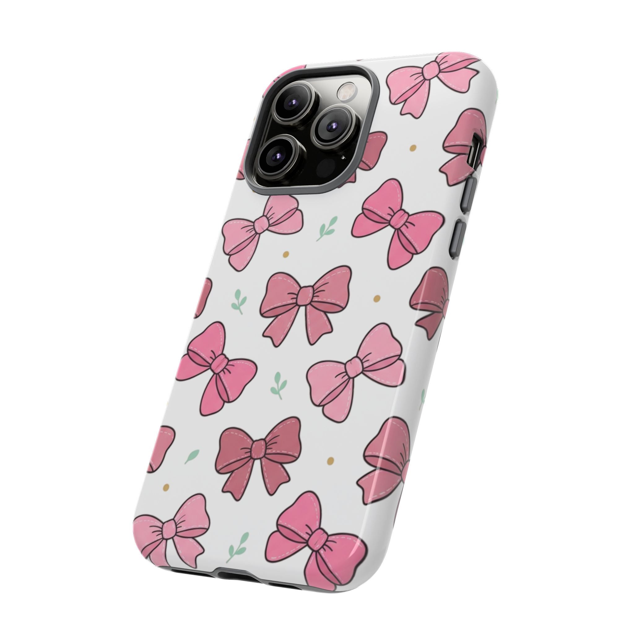 Pink Bow Pattern Phone Case — Cute Floral Ribbon Tough Case