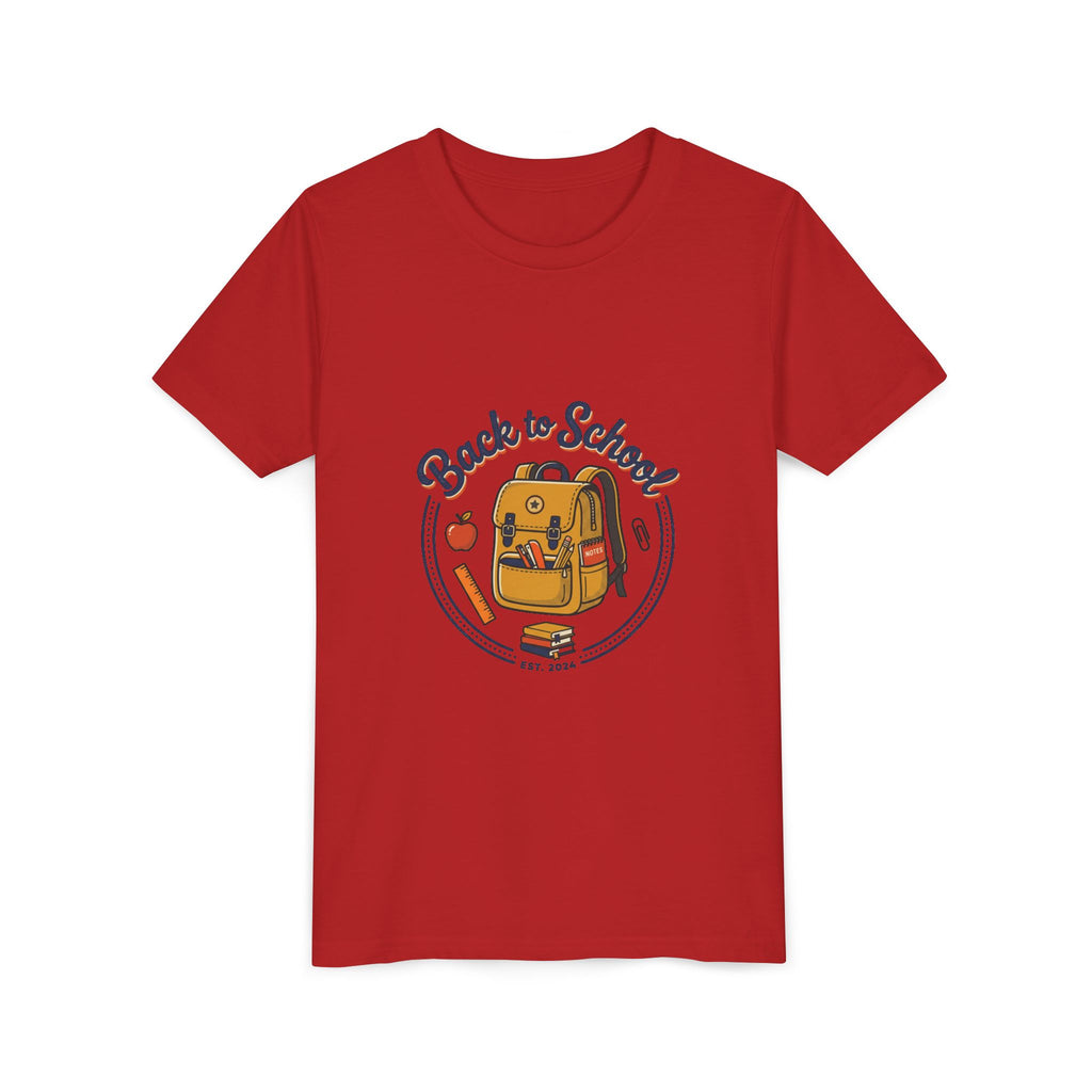 Back to School Youth Tee – Cute Backpack & Apple Kids T‑Shirt for First Day of School