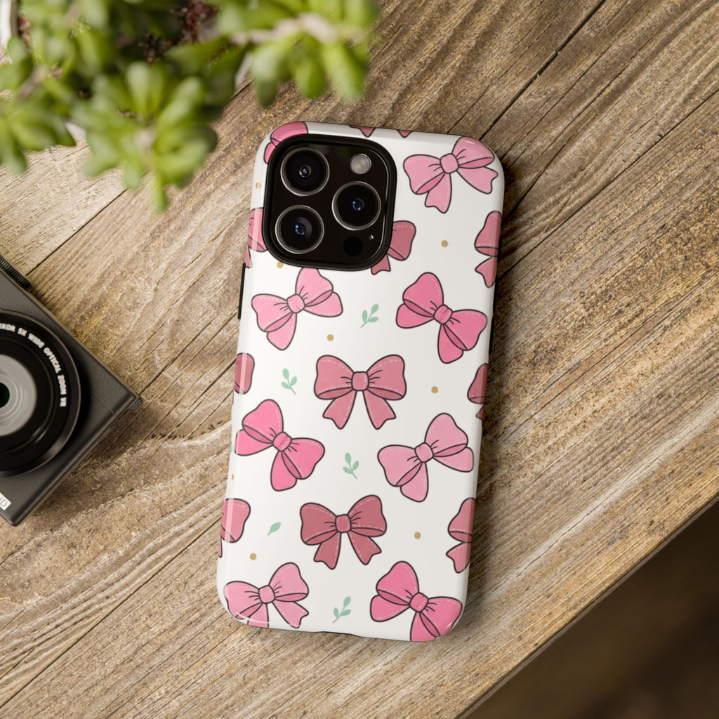 Pink Bow Pattern Phone Case — Cute Floral Ribbon Tough Case