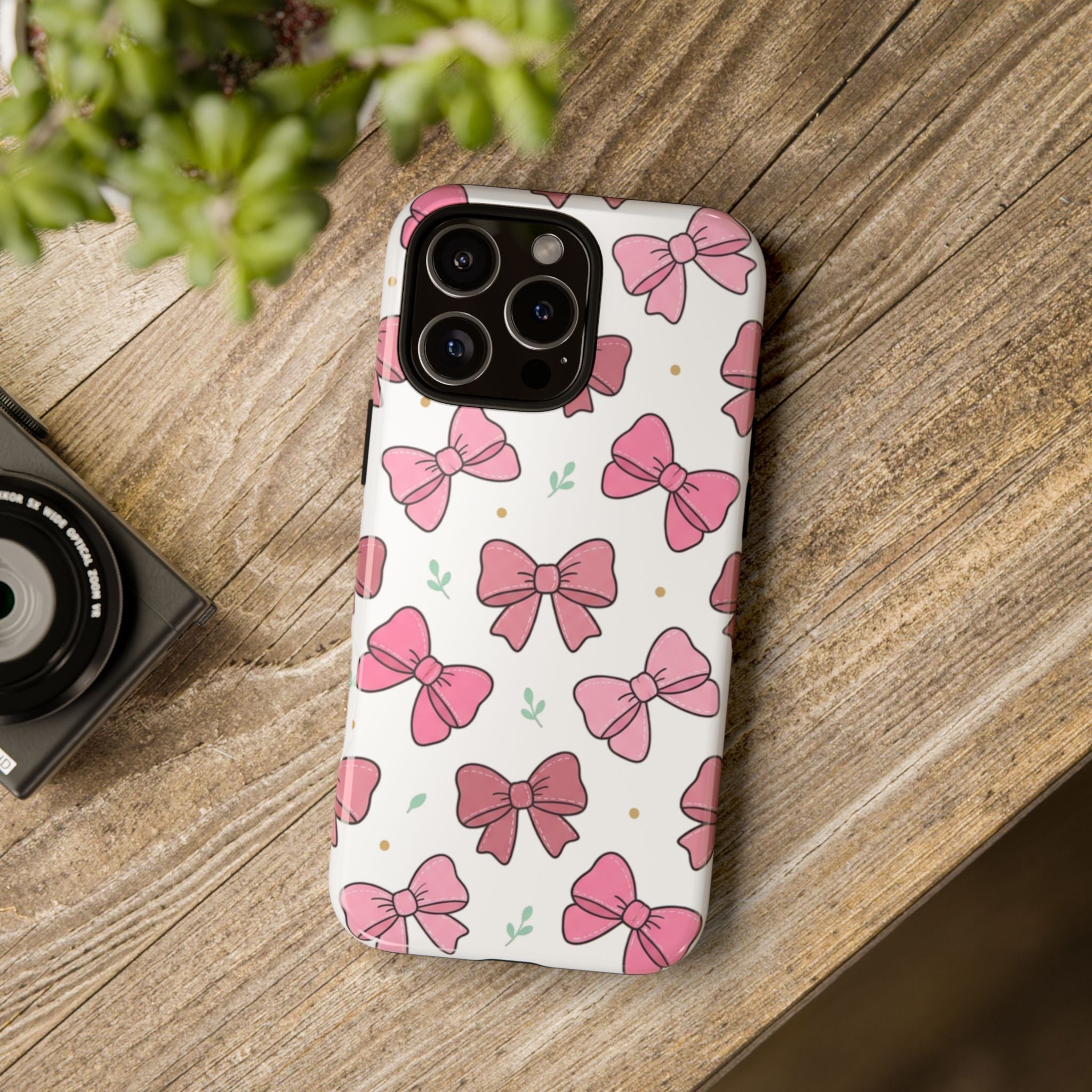 Pink Bow Pattern Phone Case — Cute Floral Ribbon Tough Case