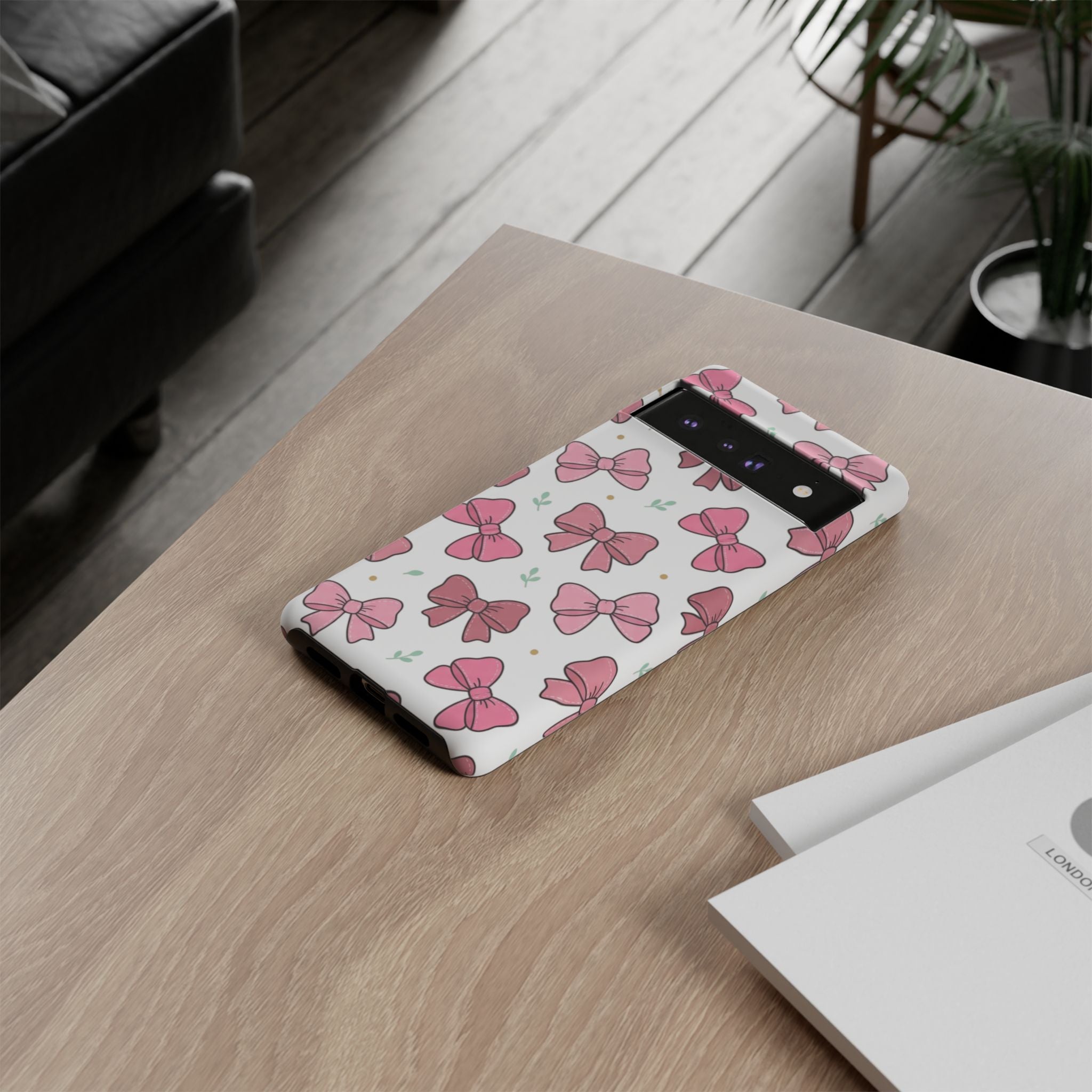 Pink Bow Pattern Phone Case — Cute Floral Ribbon Tough Case