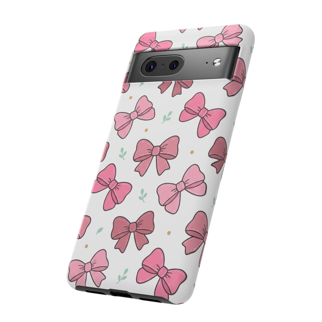 Pink Bow Pattern Phone Case — Cute Floral Ribbon Tough Case