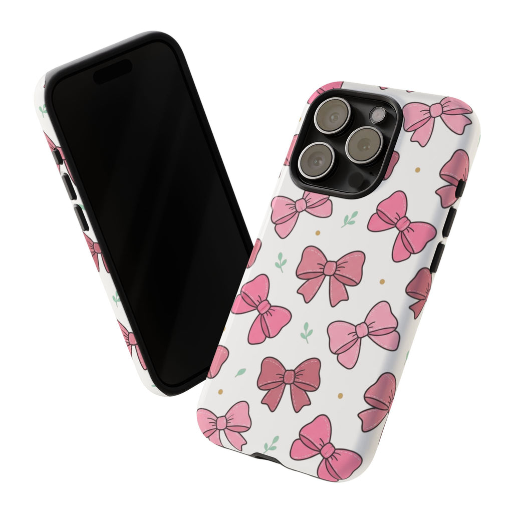 Pink Bow Pattern Phone Case — Cute Floral Ribbon Tough Case