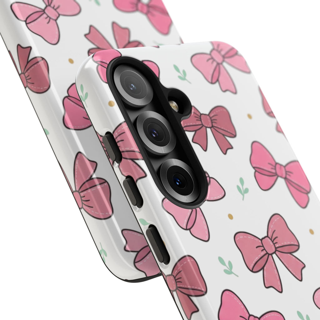 Pink Bow Pattern Phone Case — Cute Floral Ribbon Tough Case