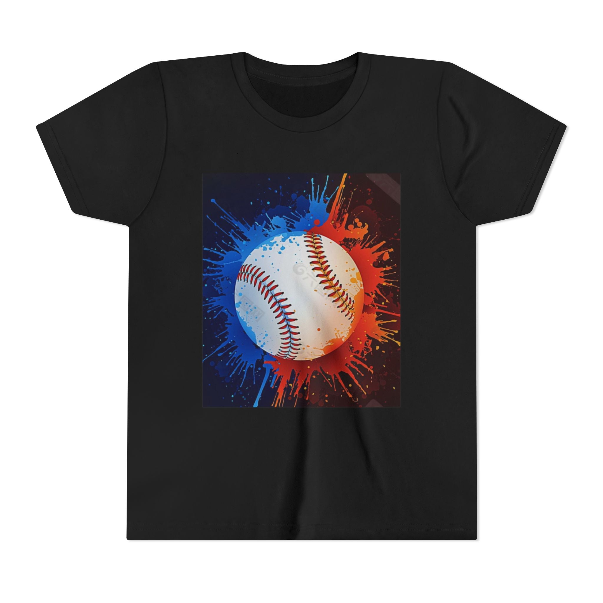 Youth Baseball Splash Tee — Red & Blue Baseball Graphic Shirt
