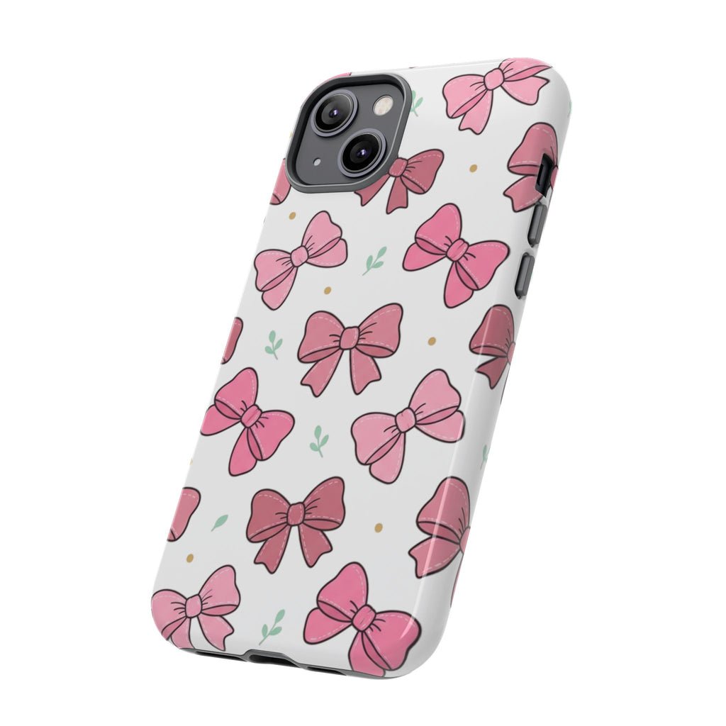 Pink Bow Pattern Phone Case — Cute Floral Ribbon Tough Case