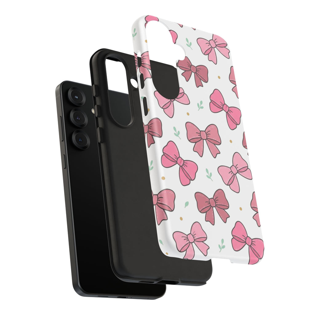 Pink Bow Pattern Phone Case — Cute Floral Ribbon Tough Case