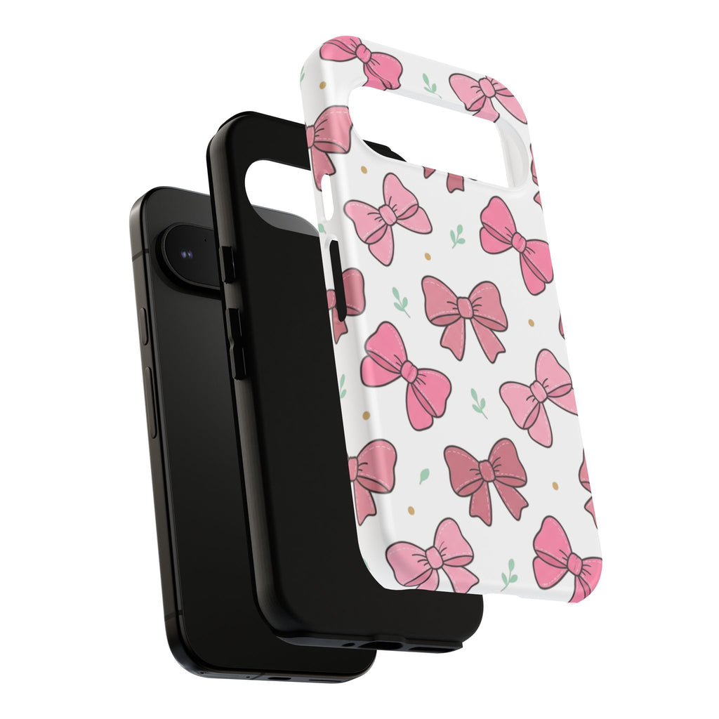 Pink Bow Pattern Phone Case — Cute Floral Ribbon Tough Case