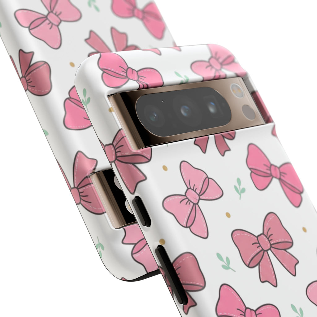 Pink Bow Pattern Phone Case — Cute Floral Ribbon Tough Case