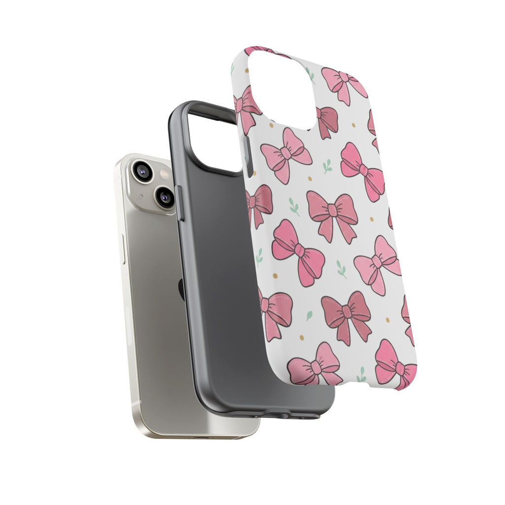 Pink Bow Pattern Phone Case — Cute Floral Ribbon Tough Case