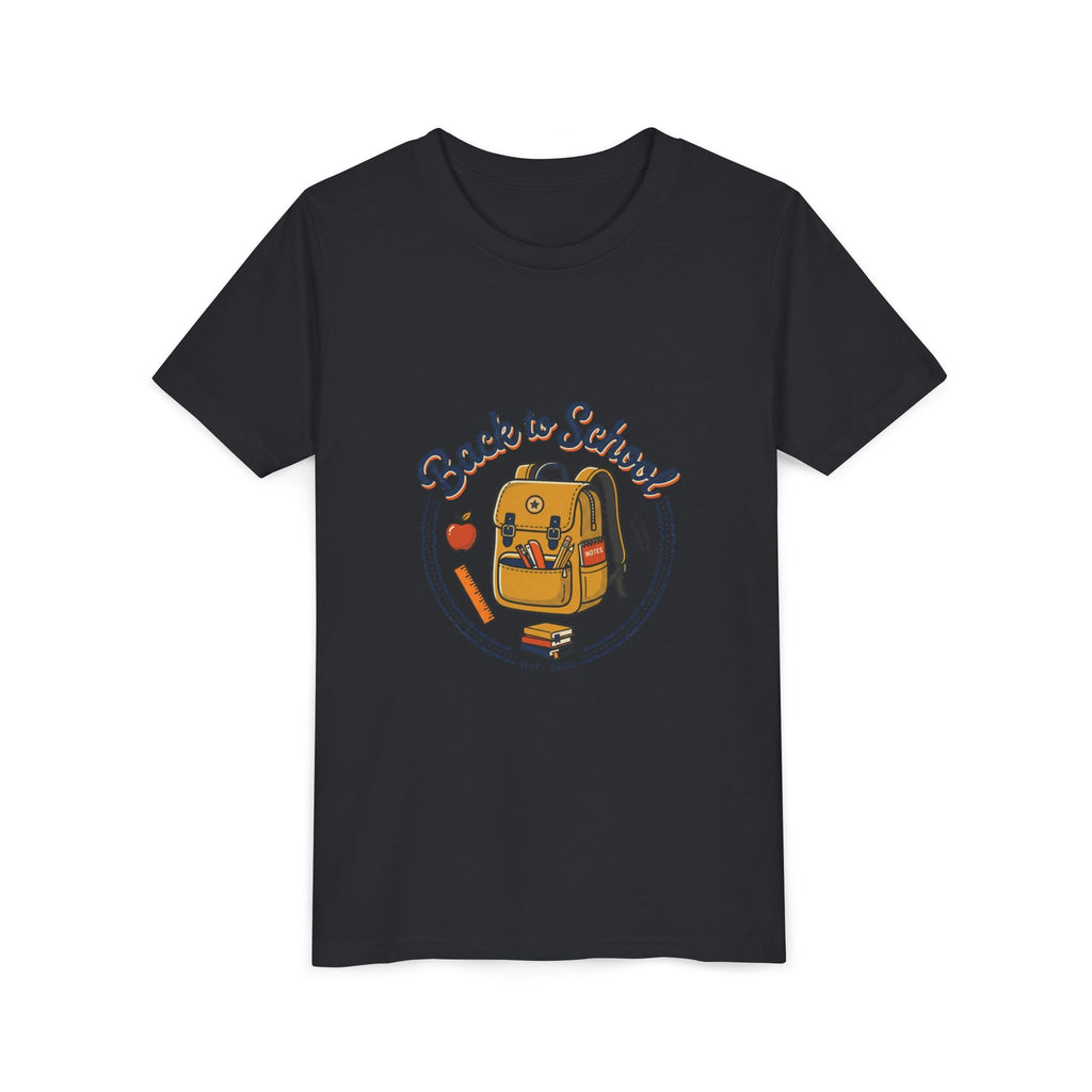 Back to School Youth Tee – Cute Backpack & Apple Kids T‑Shirt for First Day of School