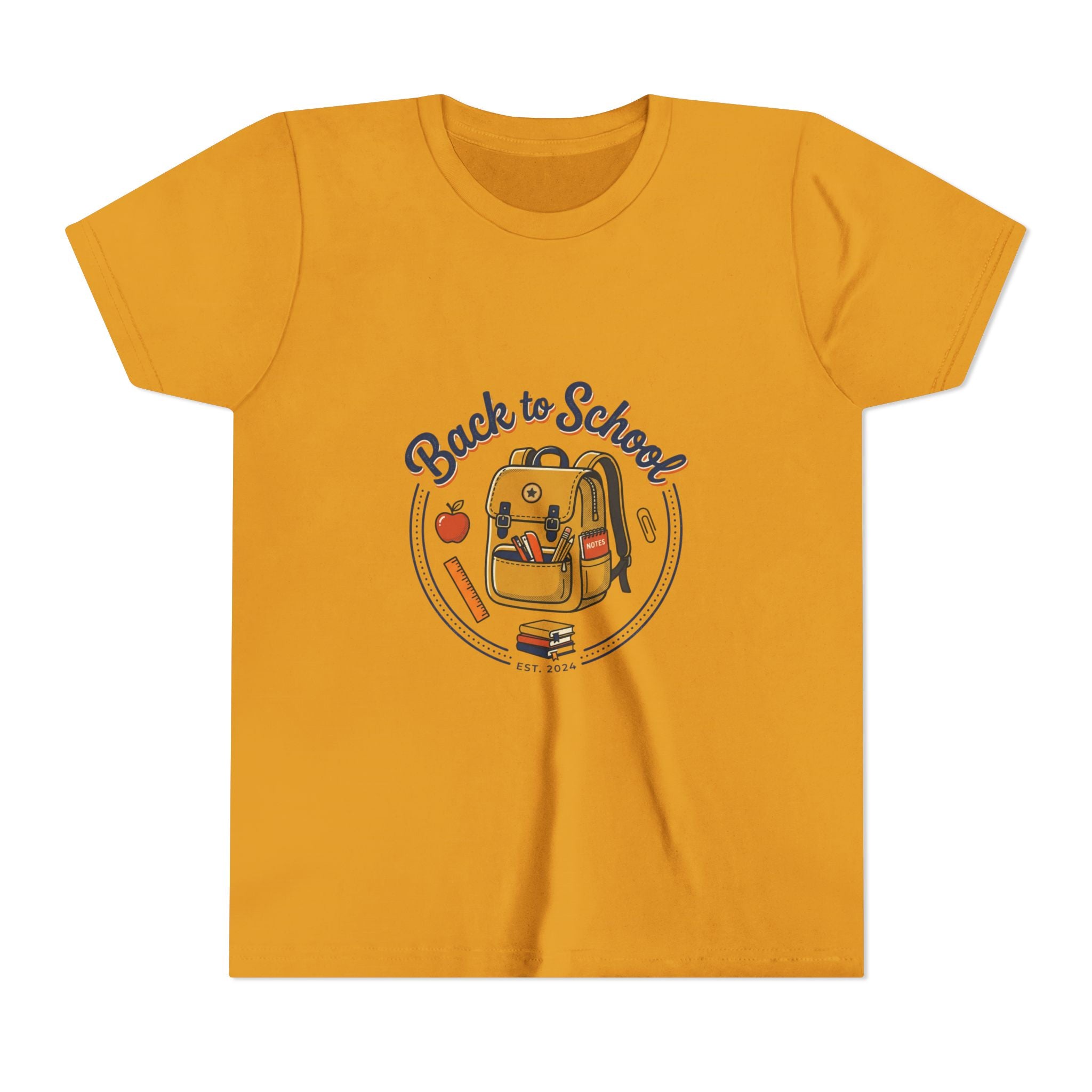 Back to School Youth Tee – Cute Backpack & Apple Kids T‑Shirt for First Day of School