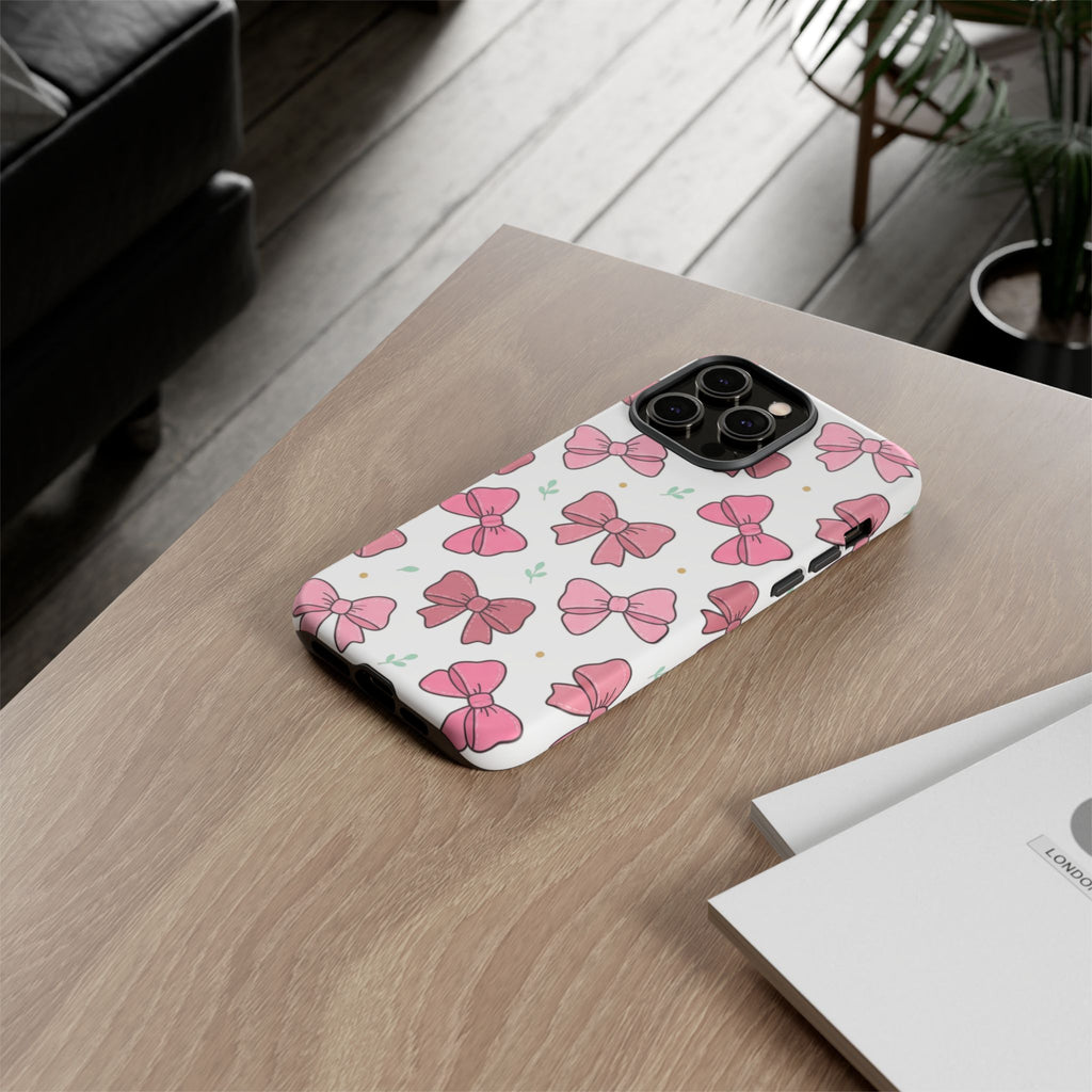 Pink Bow Pattern Phone Case — Cute Floral Ribbon Tough Case