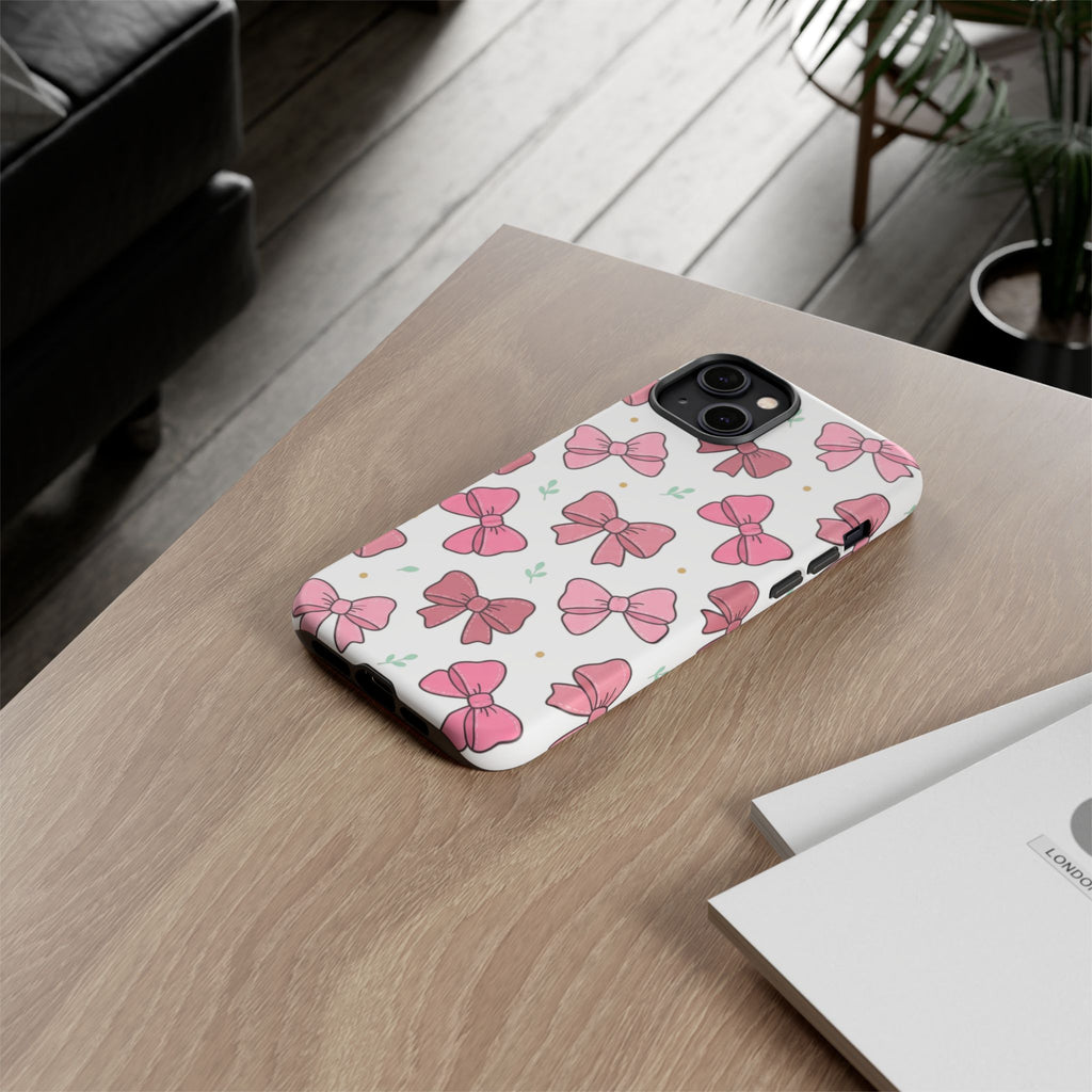 Pink Bow Pattern Phone Case — Cute Floral Ribbon Tough Case