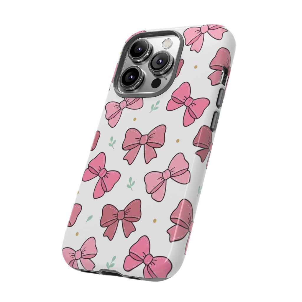 Pink Bow Pattern Phone Case — Cute Floral Ribbon Tough Case