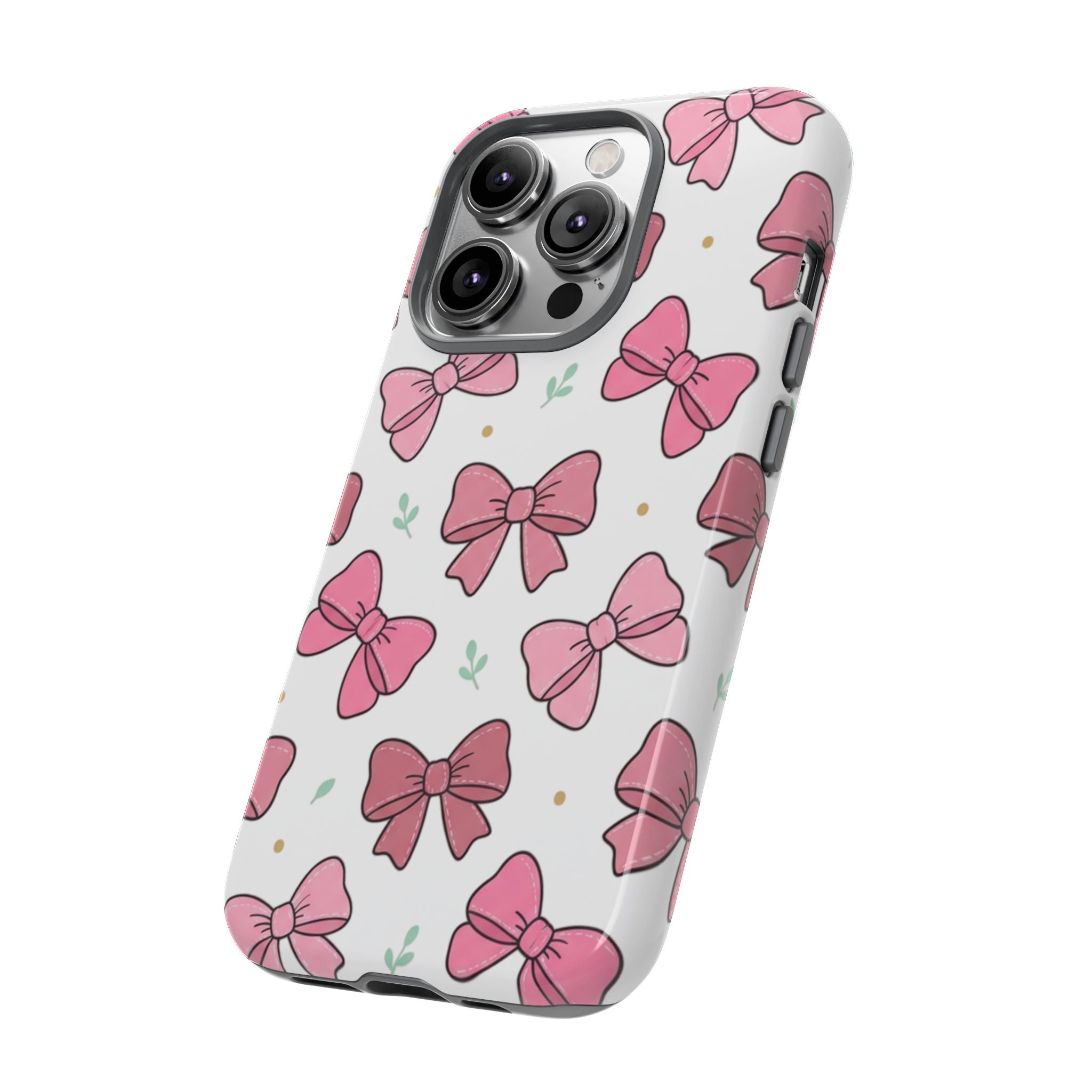 Pink Bow Pattern Phone Case — Cute Floral Ribbon Tough Case