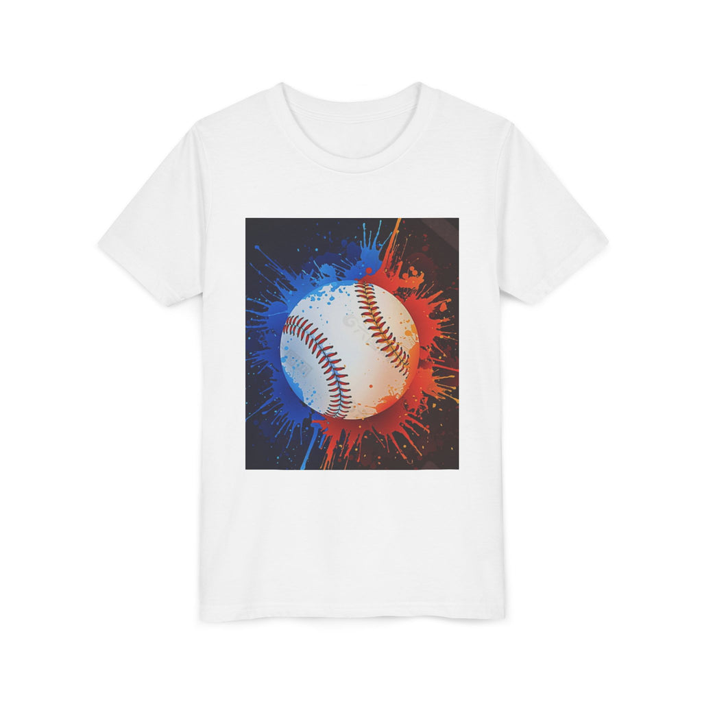 Youth Baseball Splash Tee — Red & Blue Baseball Graphic Shirt