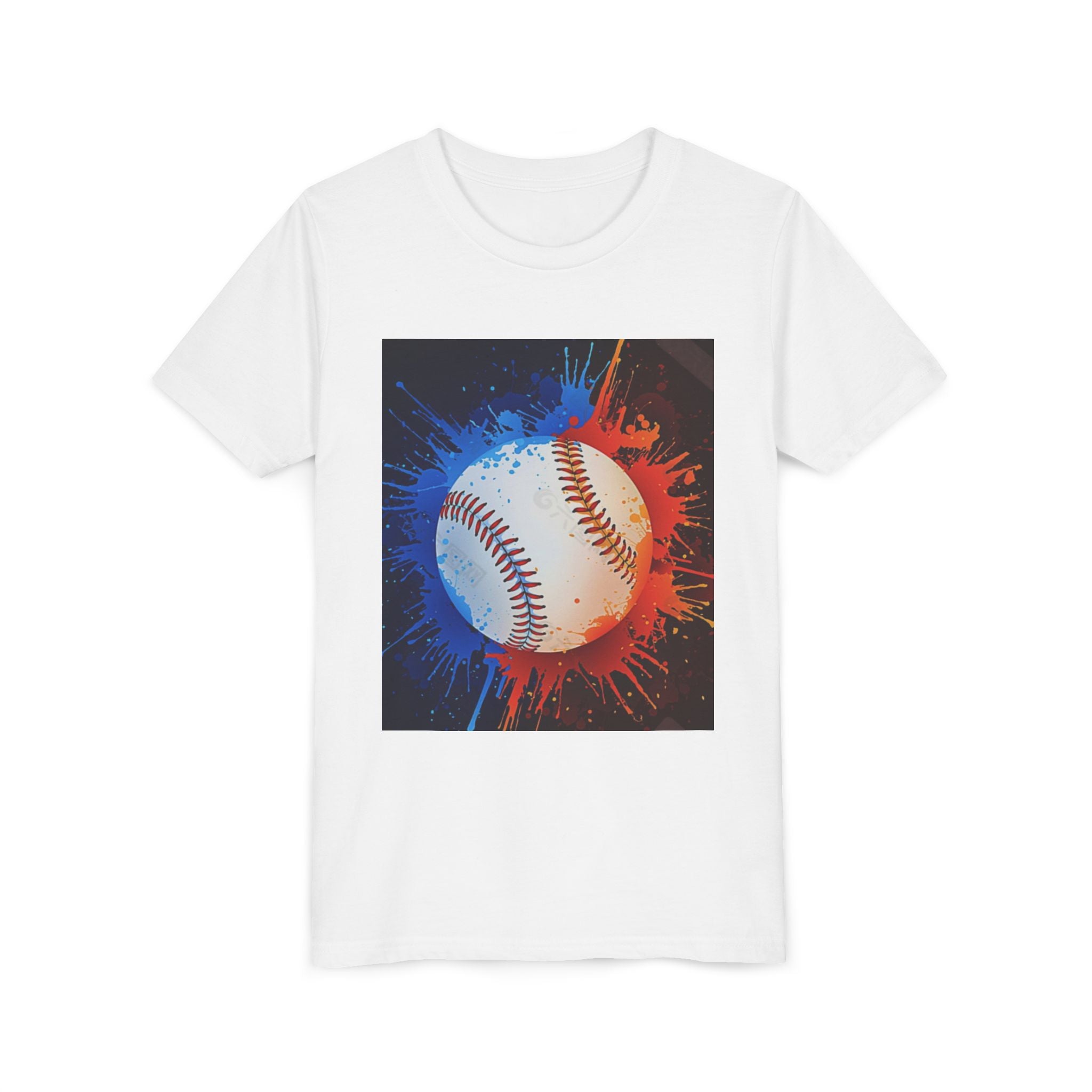 Youth Baseball Splash Tee — Red & Blue Baseball Graphic Shirt