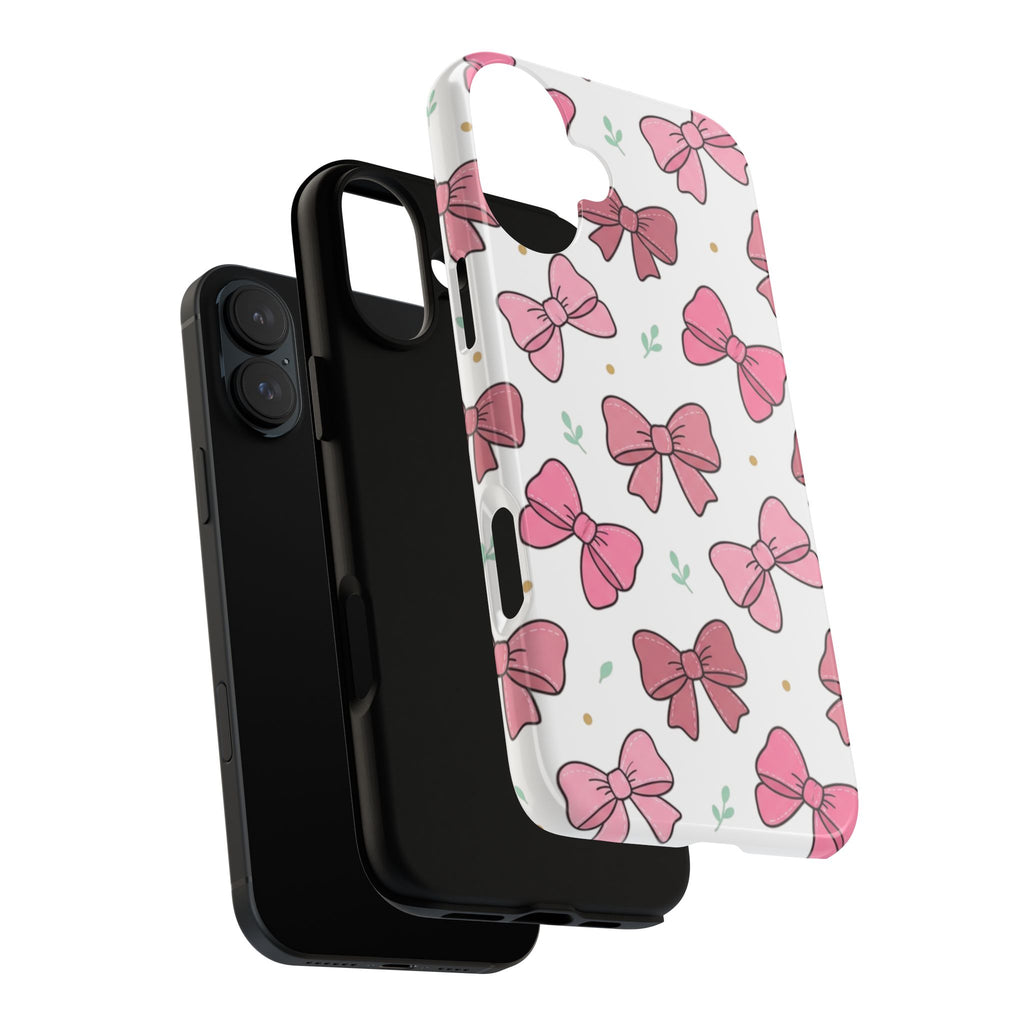 Pink Bow Pattern Phone Case — Cute Floral Ribbon Tough Case