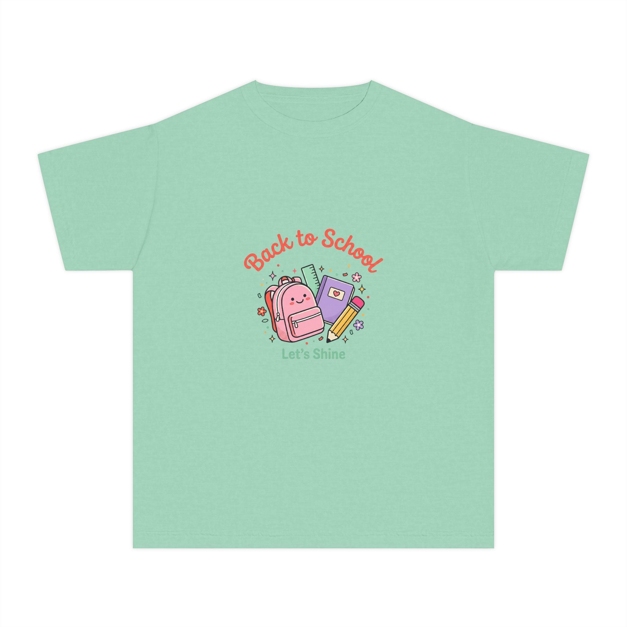 Back to School Kids Tee — Cute Backpack & Supplies "Let's Shine" Youth T-Shirt