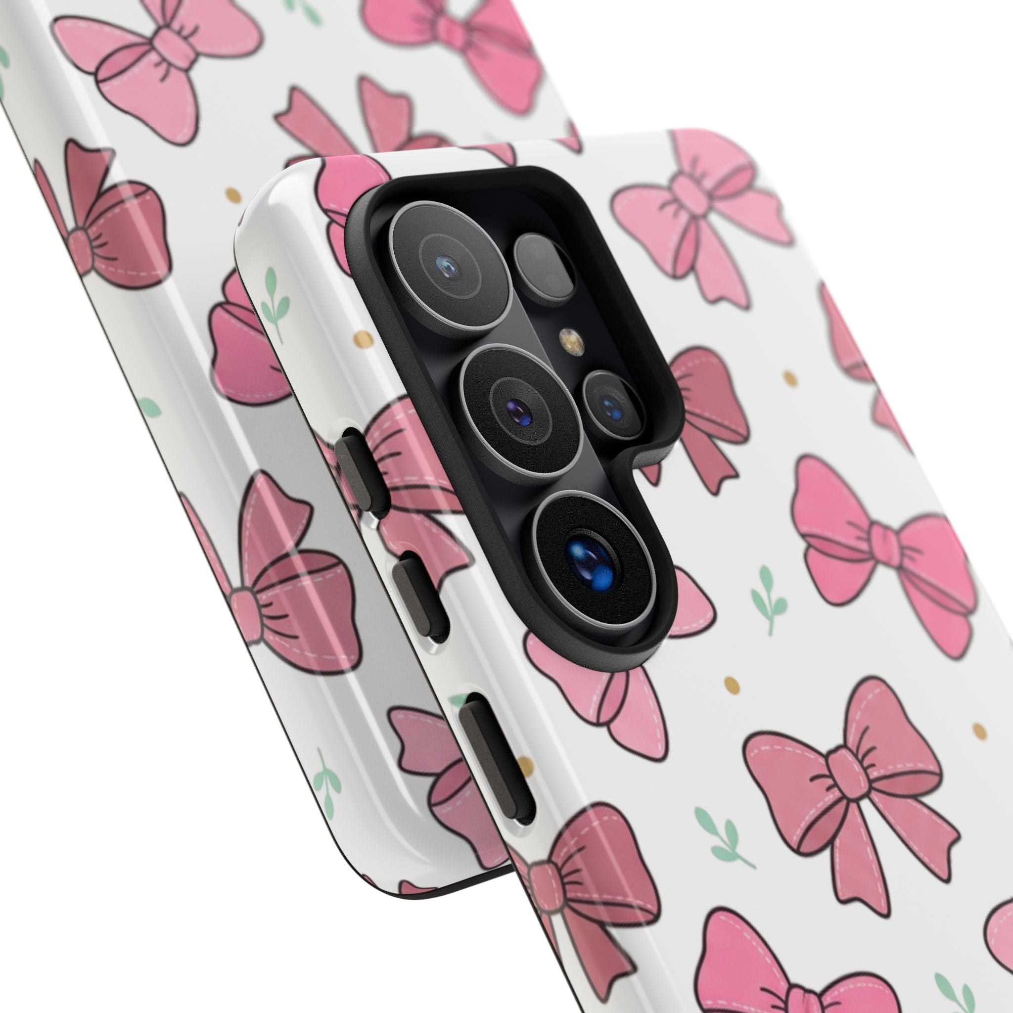 Pink Bow Pattern Phone Case — Cute Floral Ribbon Tough Case