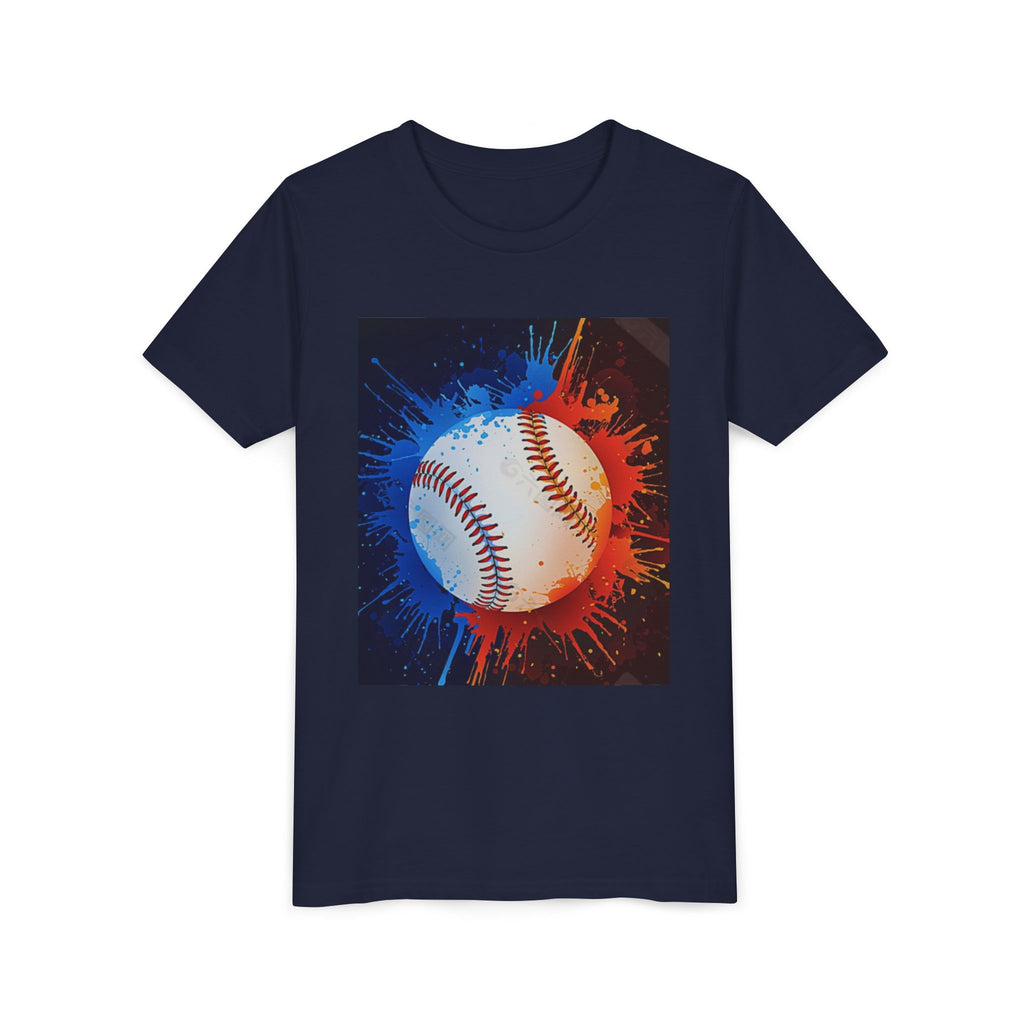 Youth Baseball Splash Tee — Red & Blue Baseball Graphic Shirt
