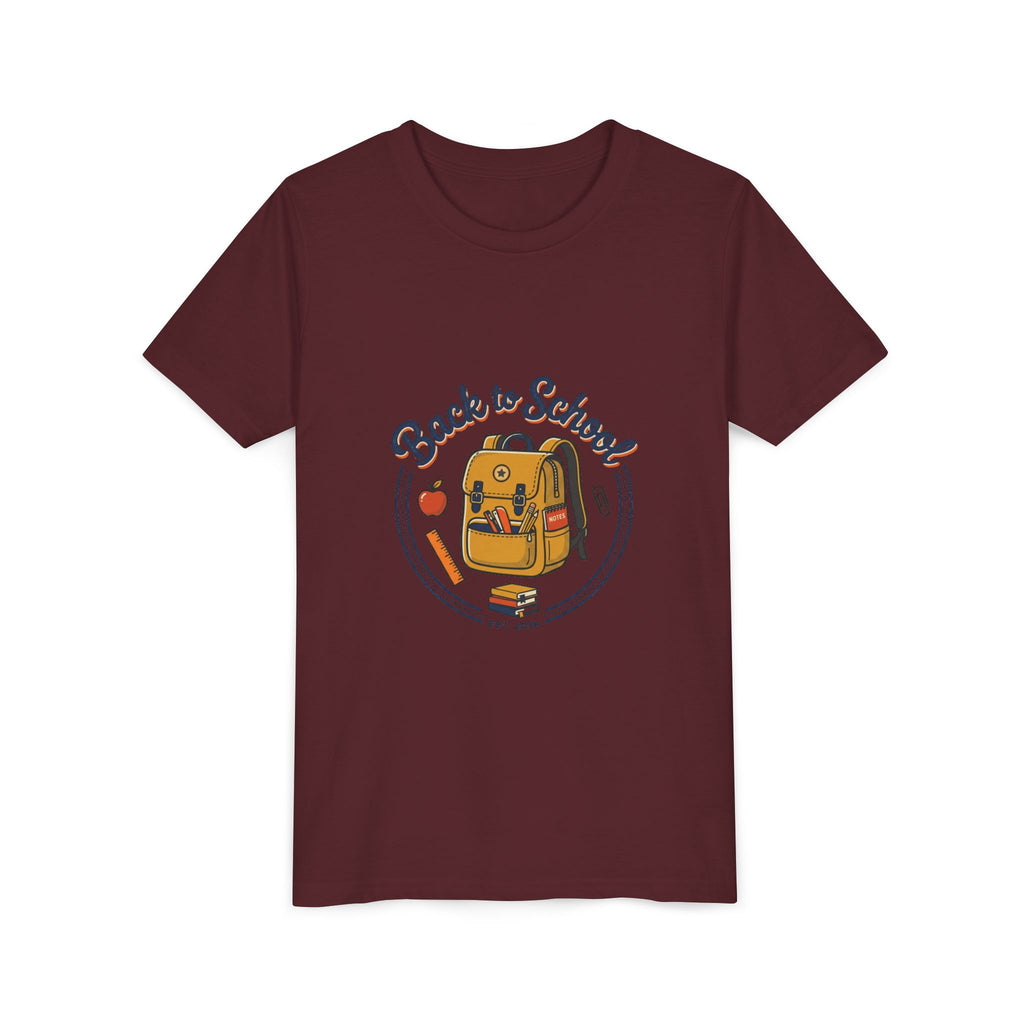 Back to School Youth Tee – Cute Backpack & Apple Kids T‑Shirt for First Day of School