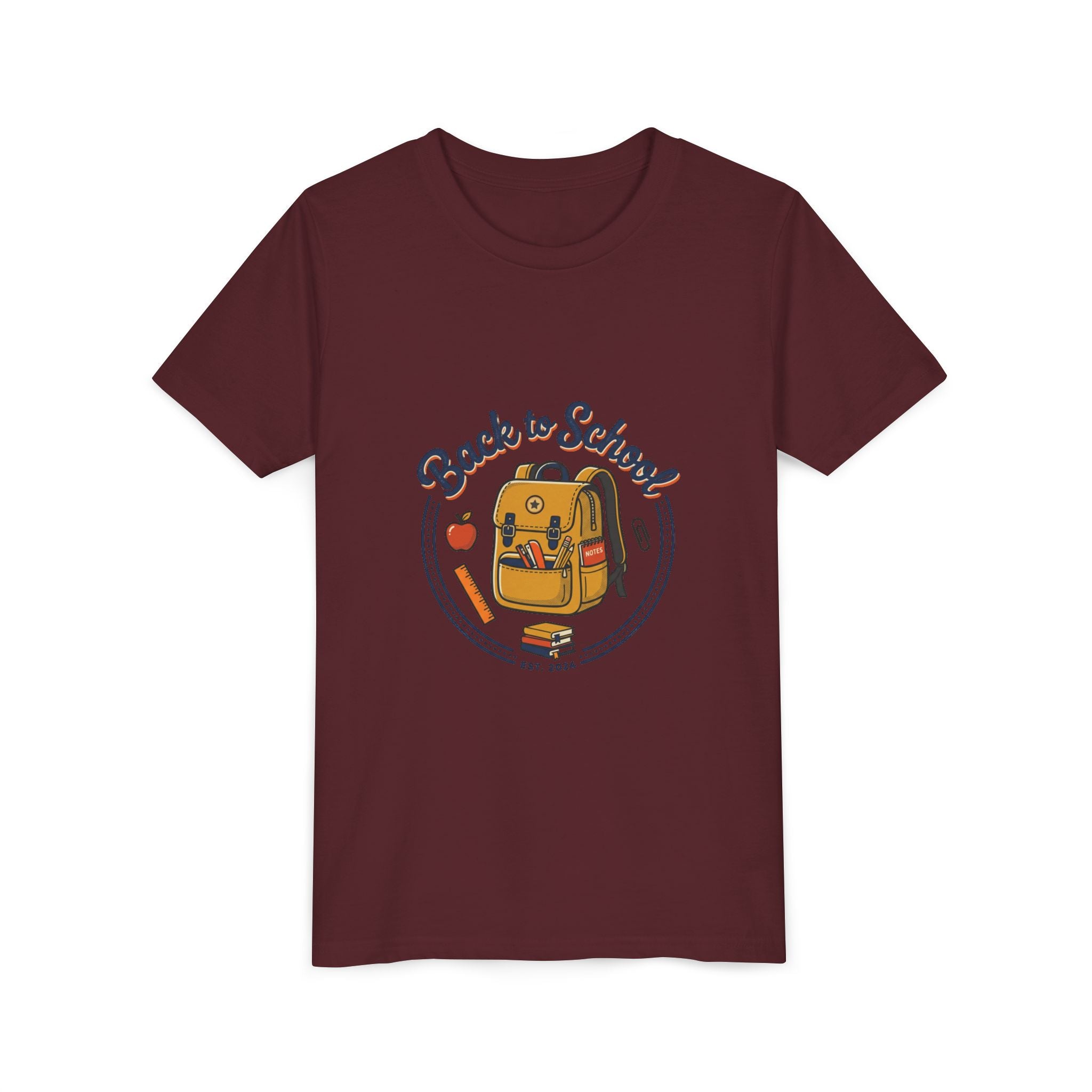 Back to School Youth Tee – Cute Backpack & Apple Kids T‑Shirt for First Day of School