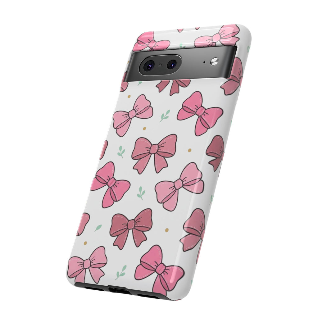 Pink Bow Pattern Phone Case — Cute Floral Ribbon Tough Case