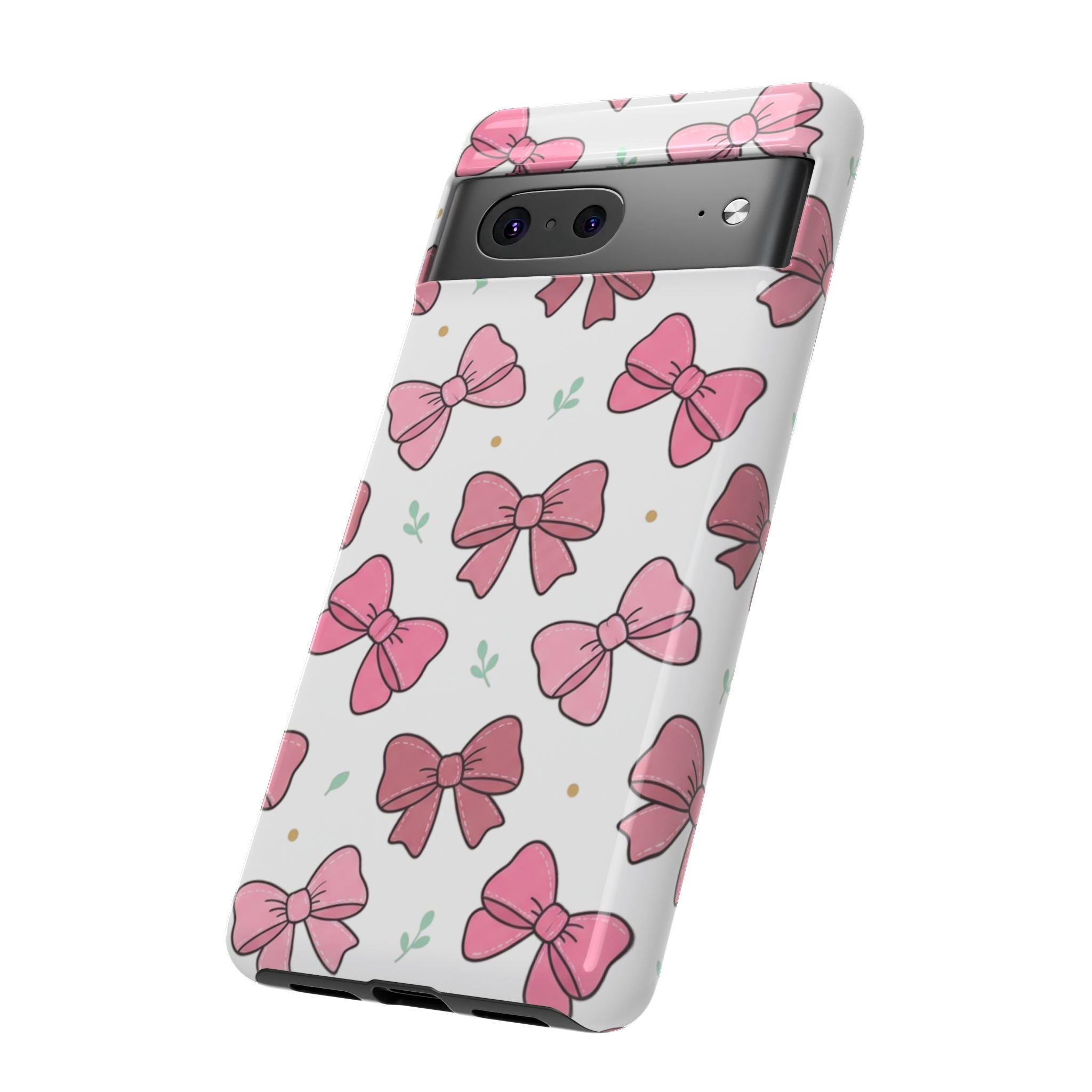 Pink Bow Pattern Phone Case — Cute Floral Ribbon Tough Case