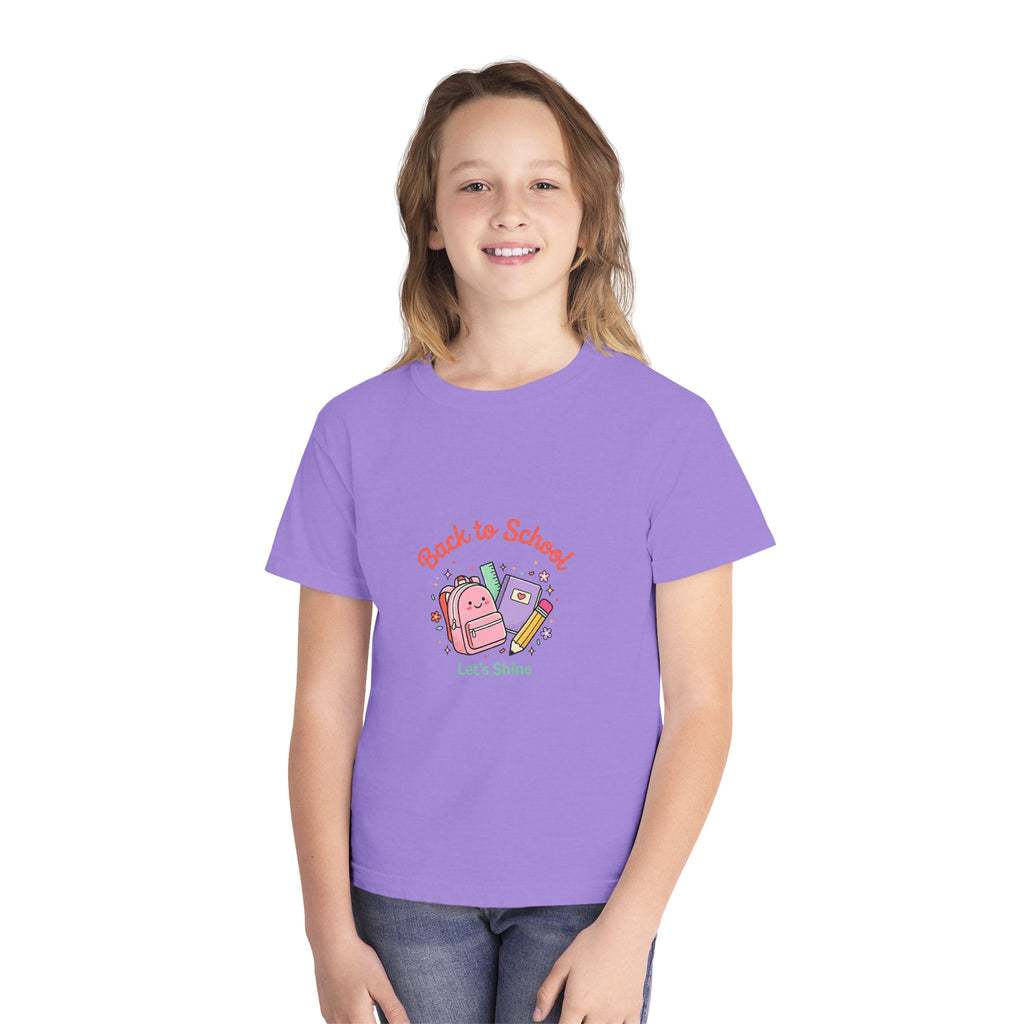 Back to School Kids Tee — Cute Backpack & Supplies "Let's Shine" Youth T-Shirt