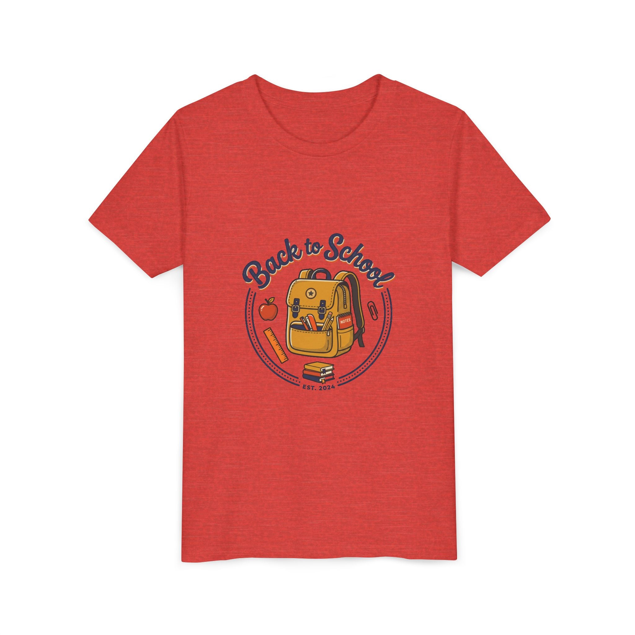 Back to School Youth Tee – Cute Backpack & Apple Kids T‑Shirt for First Day of School