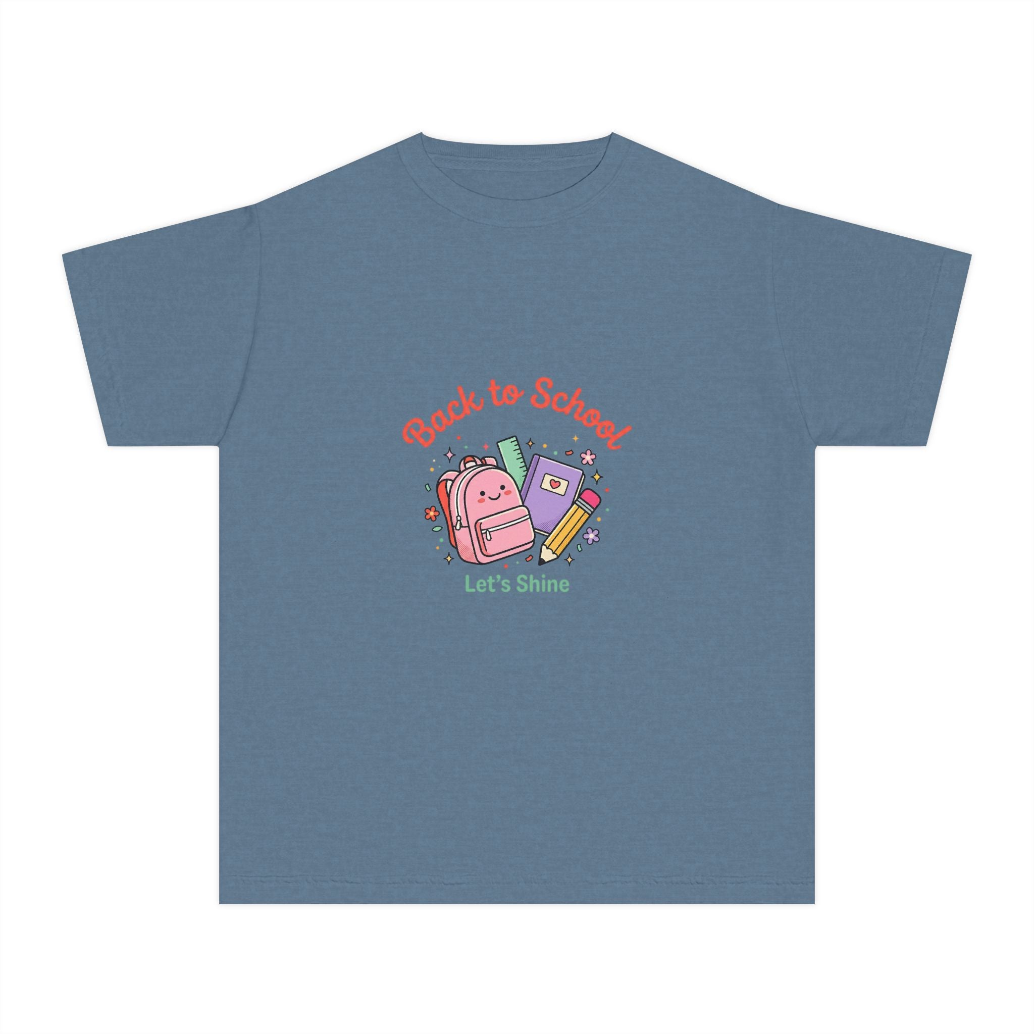 Back to School Kids Tee — Cute Backpack & Supplies "Let's Shine" Youth T-Shirt