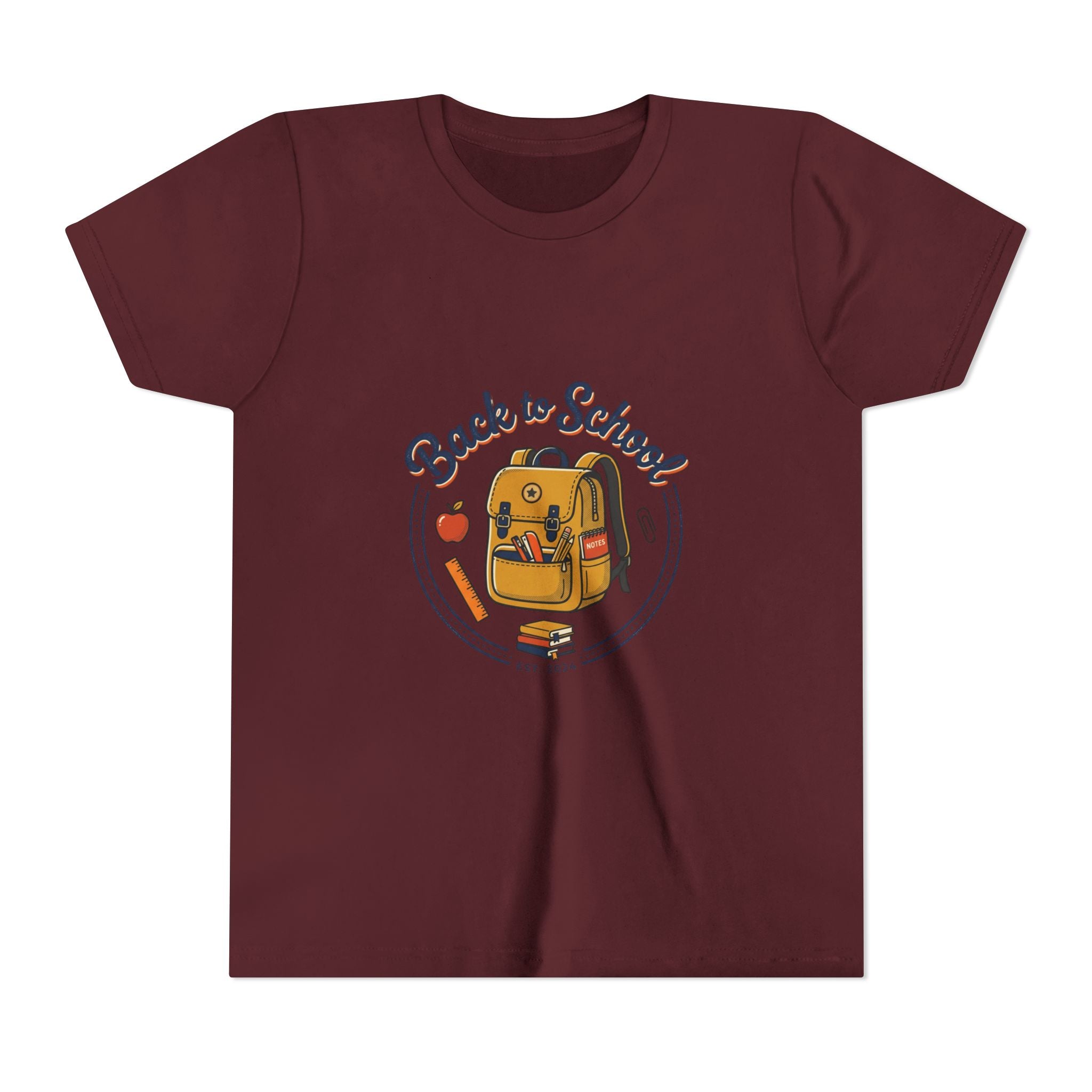 Back to School Youth Tee – Cute Backpack & Apple Kids T‑Shirt for First Day of School