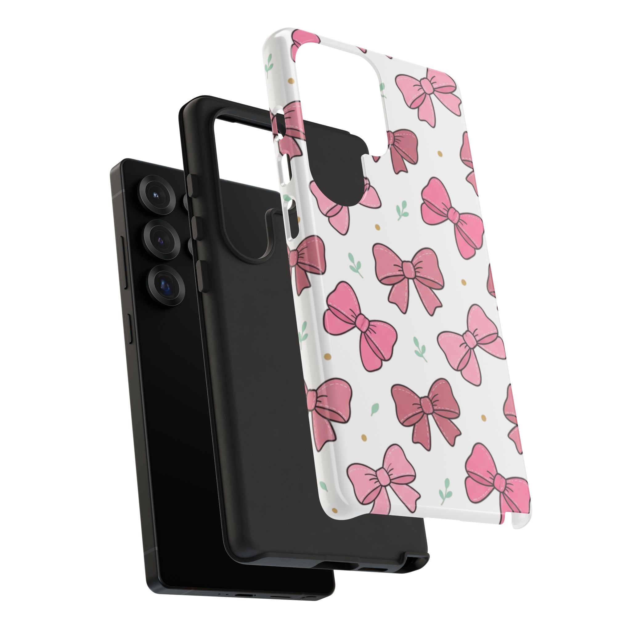 Pink Bow Pattern Phone Case — Cute Floral Ribbon Tough Case