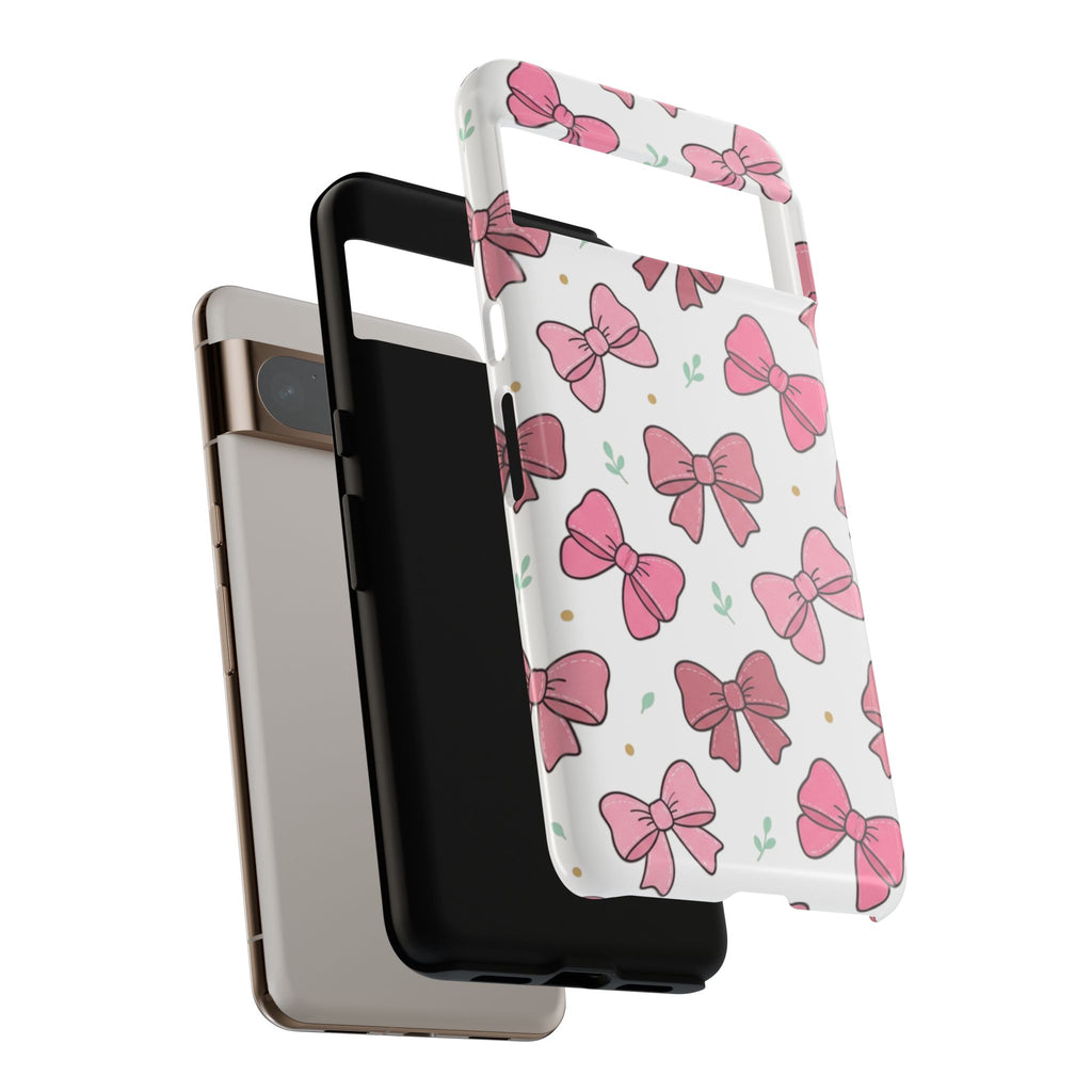 Pink Bow Pattern Phone Case — Cute Floral Ribbon Tough Case