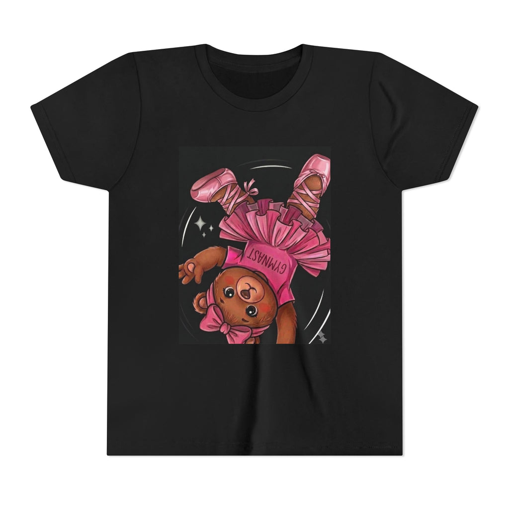 Youth Tee — Pink Ballerina Teddy Bear Graphic "Gymnast" Shirt