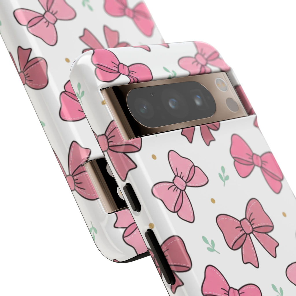 Pink Bow Pattern Phone Case — Cute Floral Ribbon Tough Case
