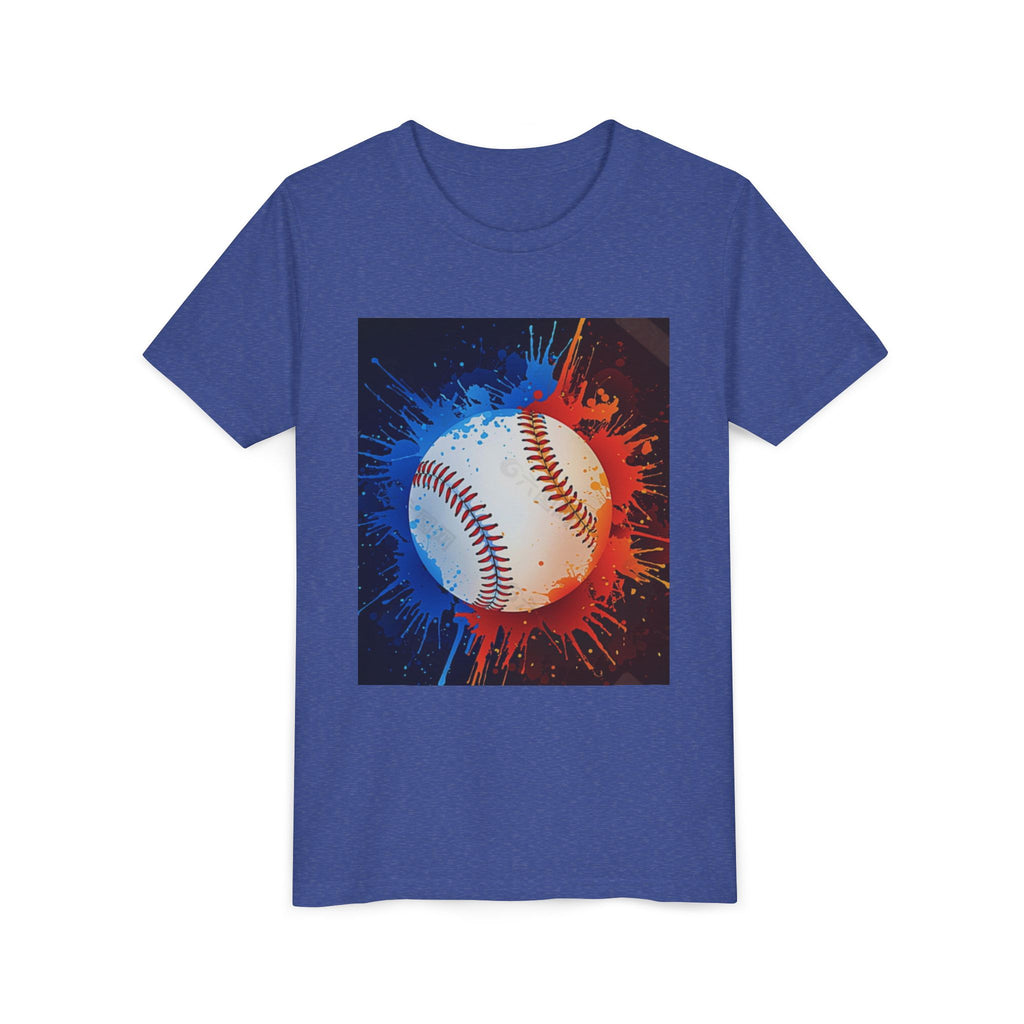 Youth Baseball Splash Tee — Red & Blue Baseball Graphic Shirt