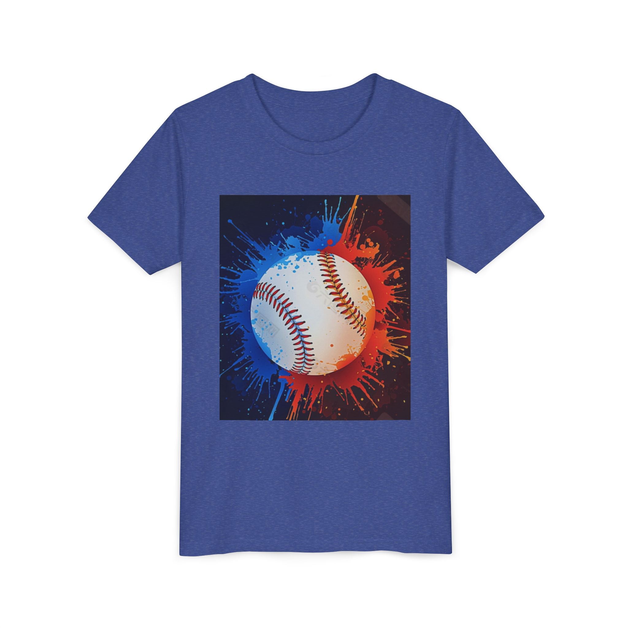 Youth Baseball Splash Tee — Red & Blue Baseball Graphic Shirt