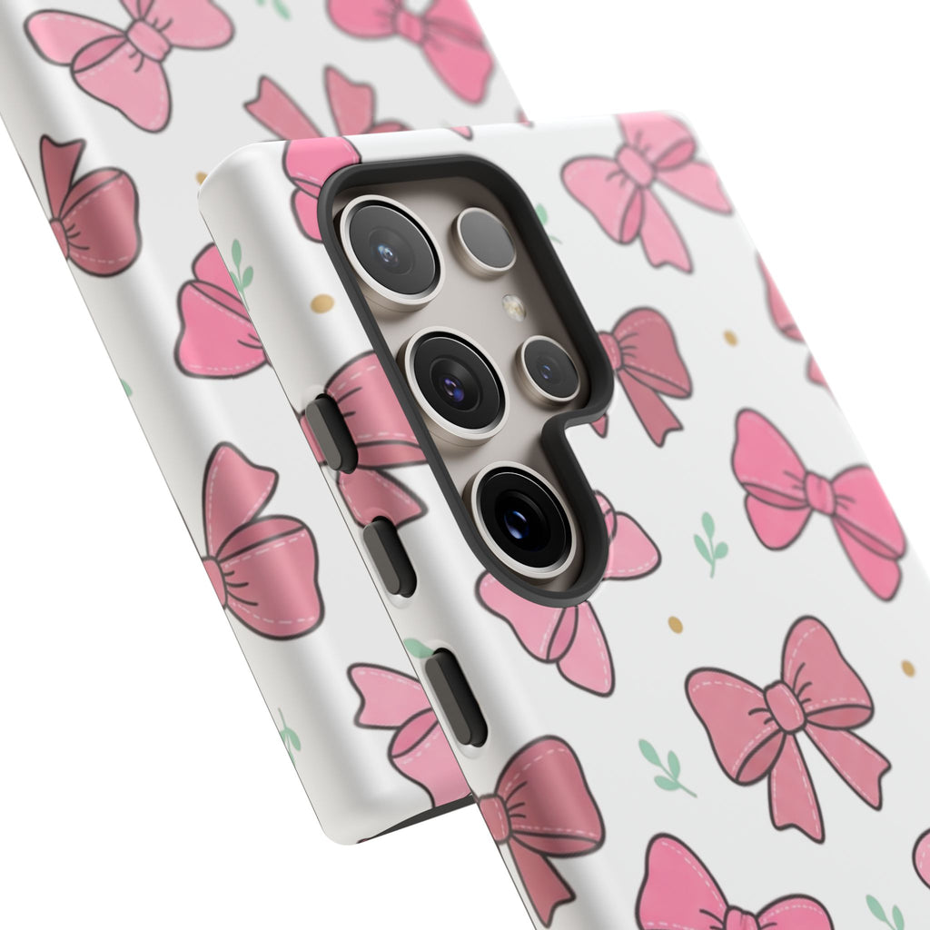 Pink Bow Pattern Phone Case — Cute Floral Ribbon Tough Case