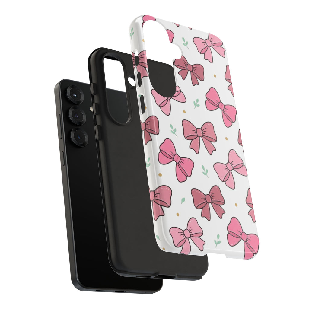 Pink Bow Pattern Phone Case — Cute Floral Ribbon Tough Case