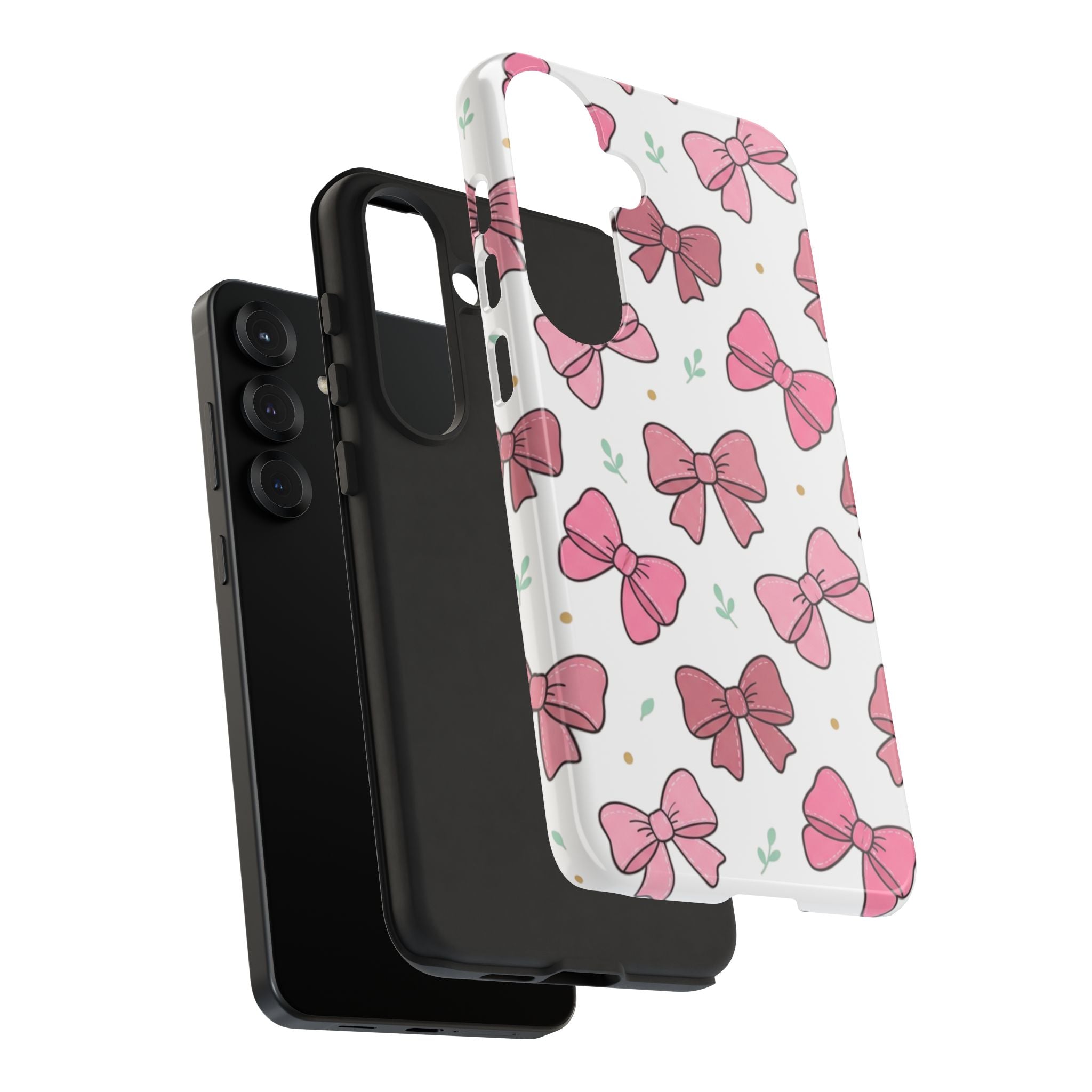 Pink Bow Pattern Phone Case — Cute Floral Ribbon Tough Case