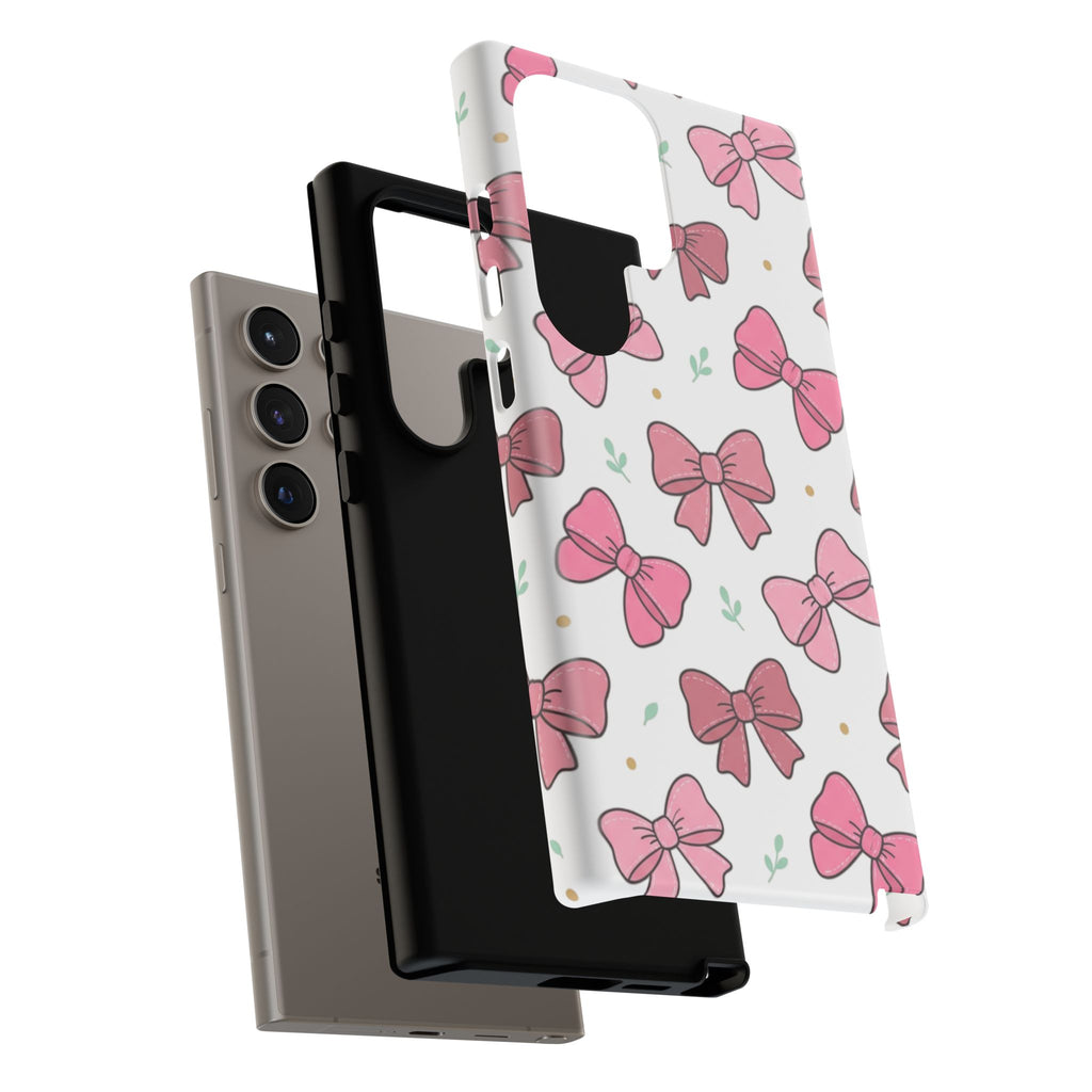 Pink Bow Pattern Phone Case — Cute Floral Ribbon Tough Case