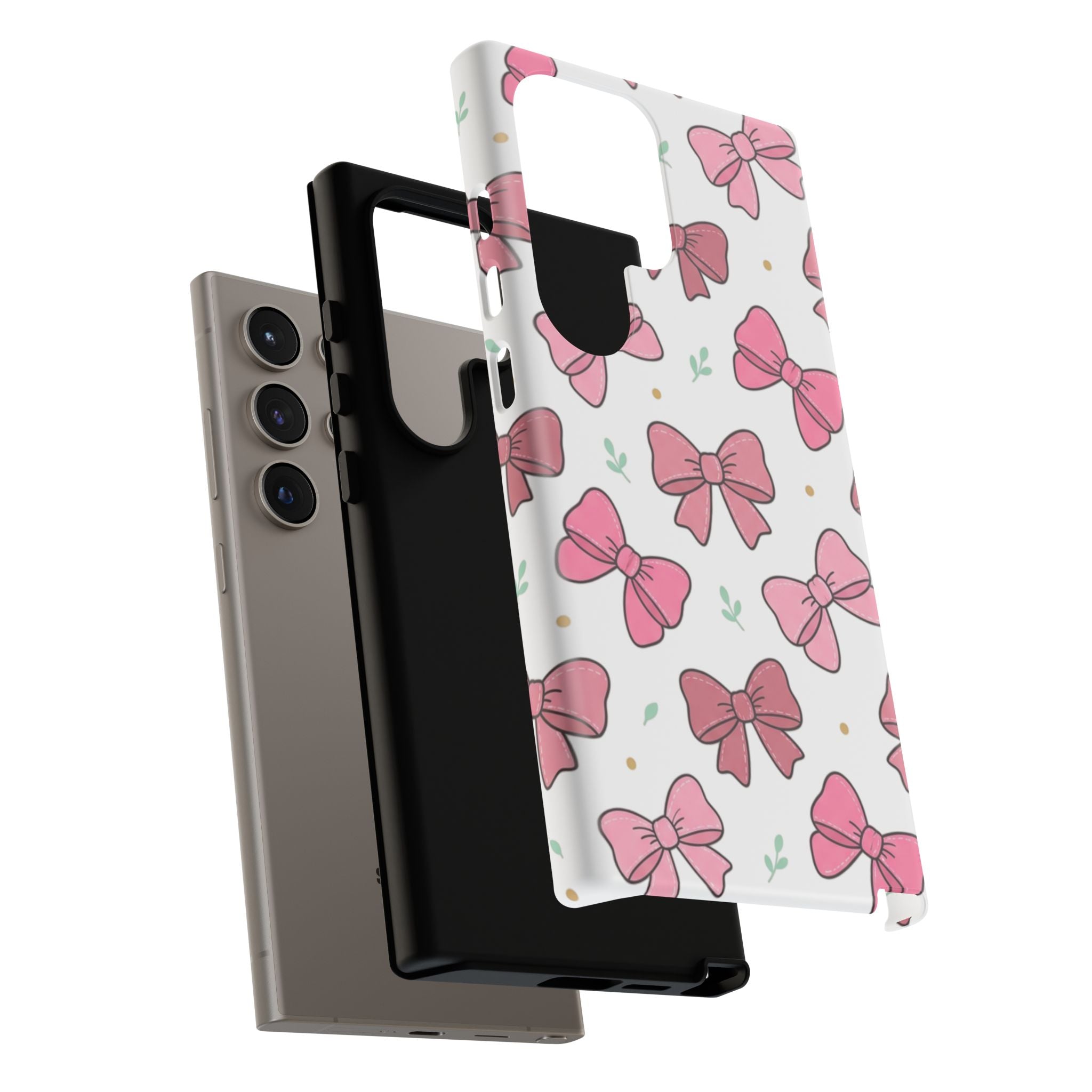 Pink Bow Pattern Phone Case — Cute Floral Ribbon Tough Case