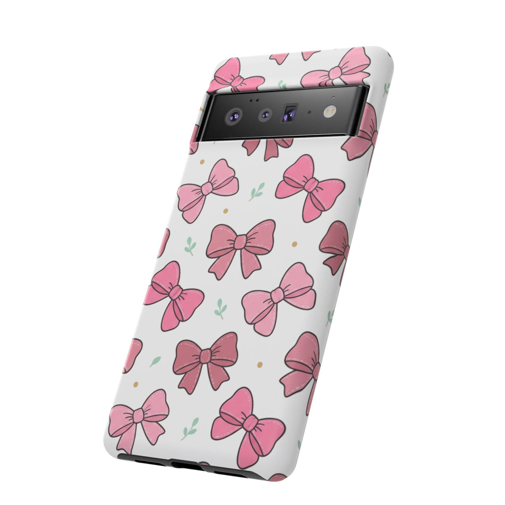 Pink Bow Pattern Phone Case — Cute Floral Ribbon Tough Case
